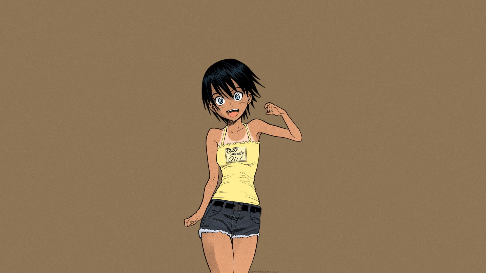 blue eyes, Shiden Akira, manga, black hair, tanned, tomboys, anime, 1080P, short pants, Chinatsu, anime girls, short hair, HD Wallpaper