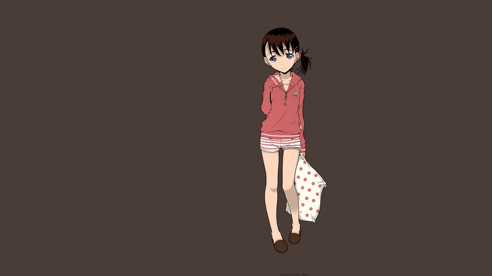 blue eyes, offspring, pillow, childhood, black background, short hair, ponytail, clothing, copy space, jumping, manga, brunette, innocence, portrait, girls, HD Wallpaper