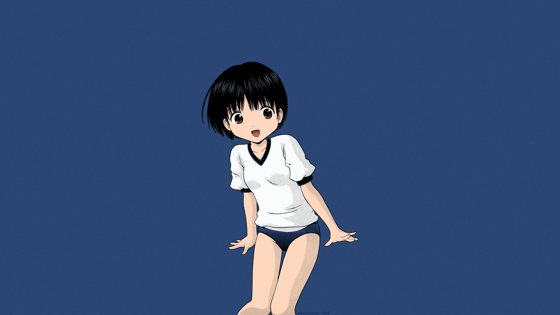 short pants, sportswear, short hair, bloomers, smiling, 1080P, anime girls, Nendo., anime, brown eyes, manga, black hair, HD Wallpaper