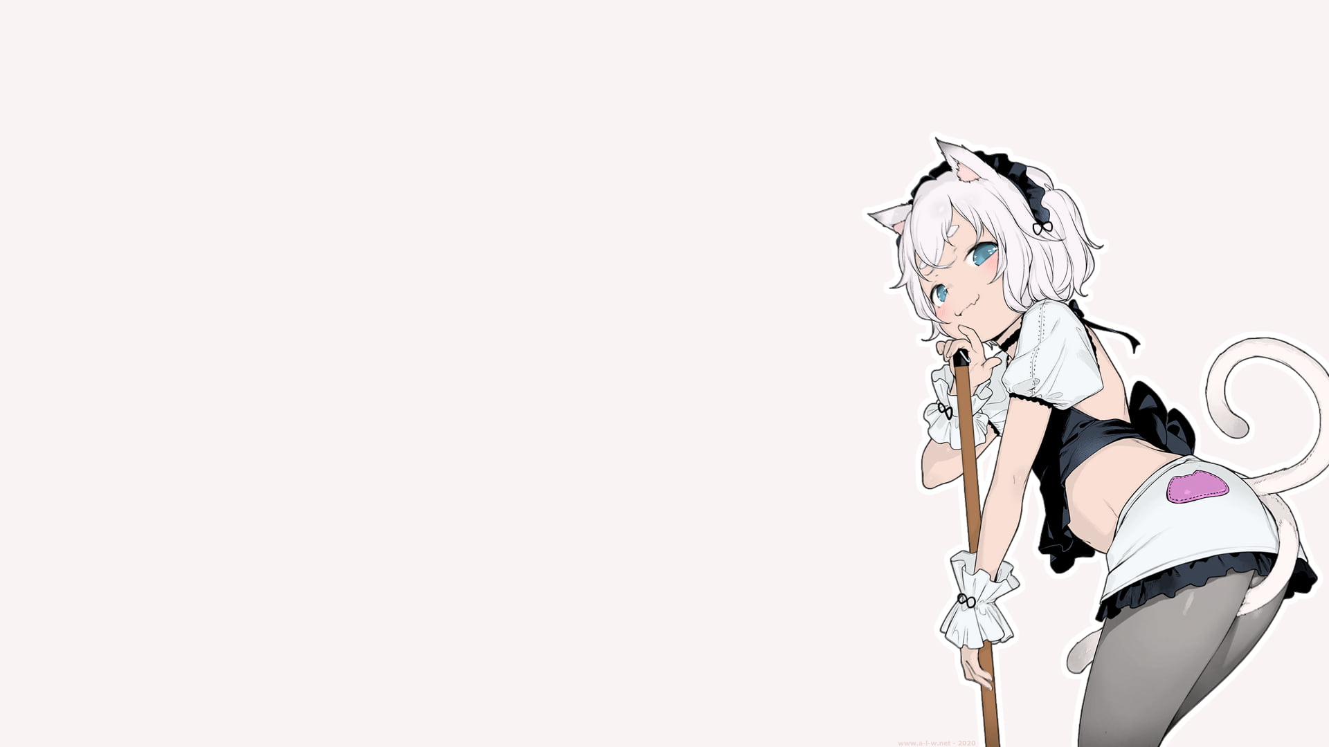 white hair, cat ears, Kyou kara Ore wa Loli no Himo!, anime, tights, anime girls, 1080P, short hair, Henreader, tail, maid, blue eyes, Sana Komori, manga, HD Wallpaper