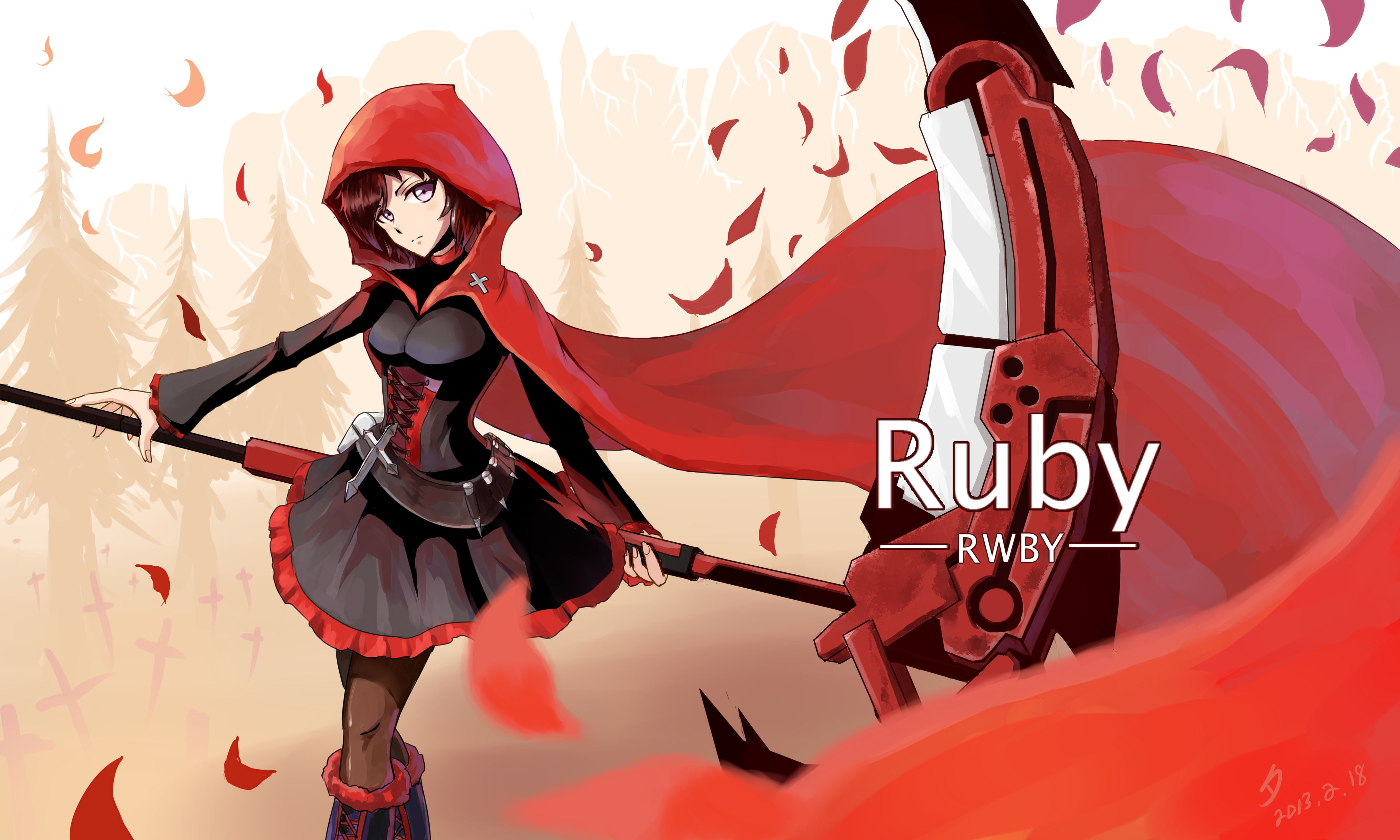 art and craft, creativity, celebration, text, western script, RWBY, representation, Ruby Rose (character), front view, red, three quarter length, festival, HD Wallpaper