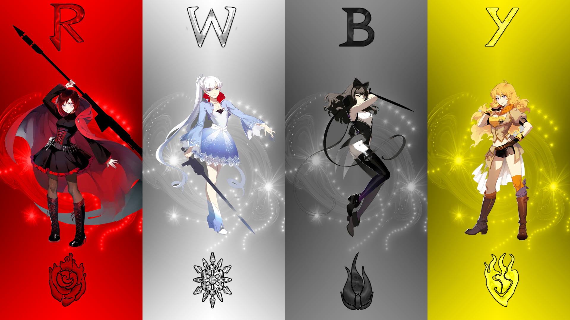 symbol, characters, 1080P, no people, RWBY, male likeness, female, digital composite, christmas, Yang Xiao Long, hanging, computer Graphic, men, Weiss Schnee, HD Wallpaper