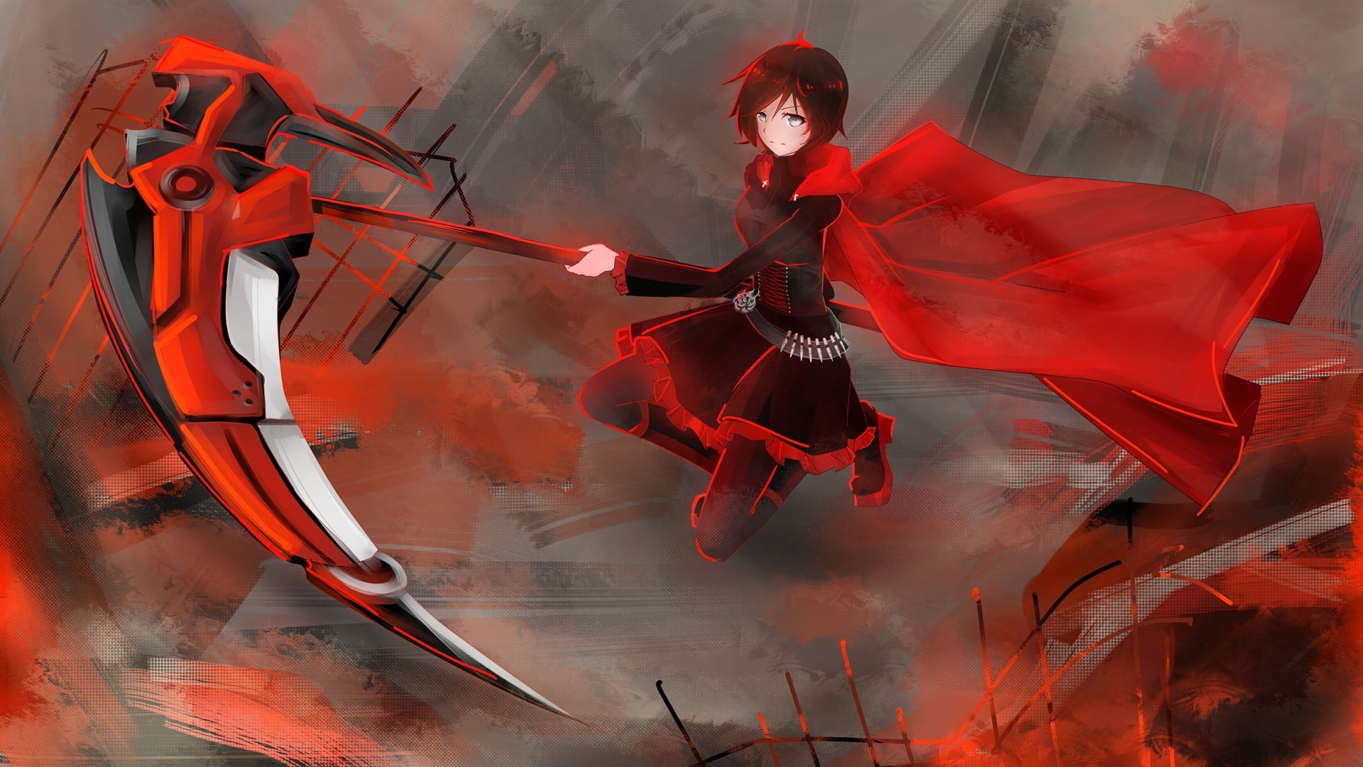 one person, adult, beautiful woman, clothing, hairstyle, young women, digital composite, anime, transportation, scythe, red, RWBY, smoke - physical structure, HD Wallpaper