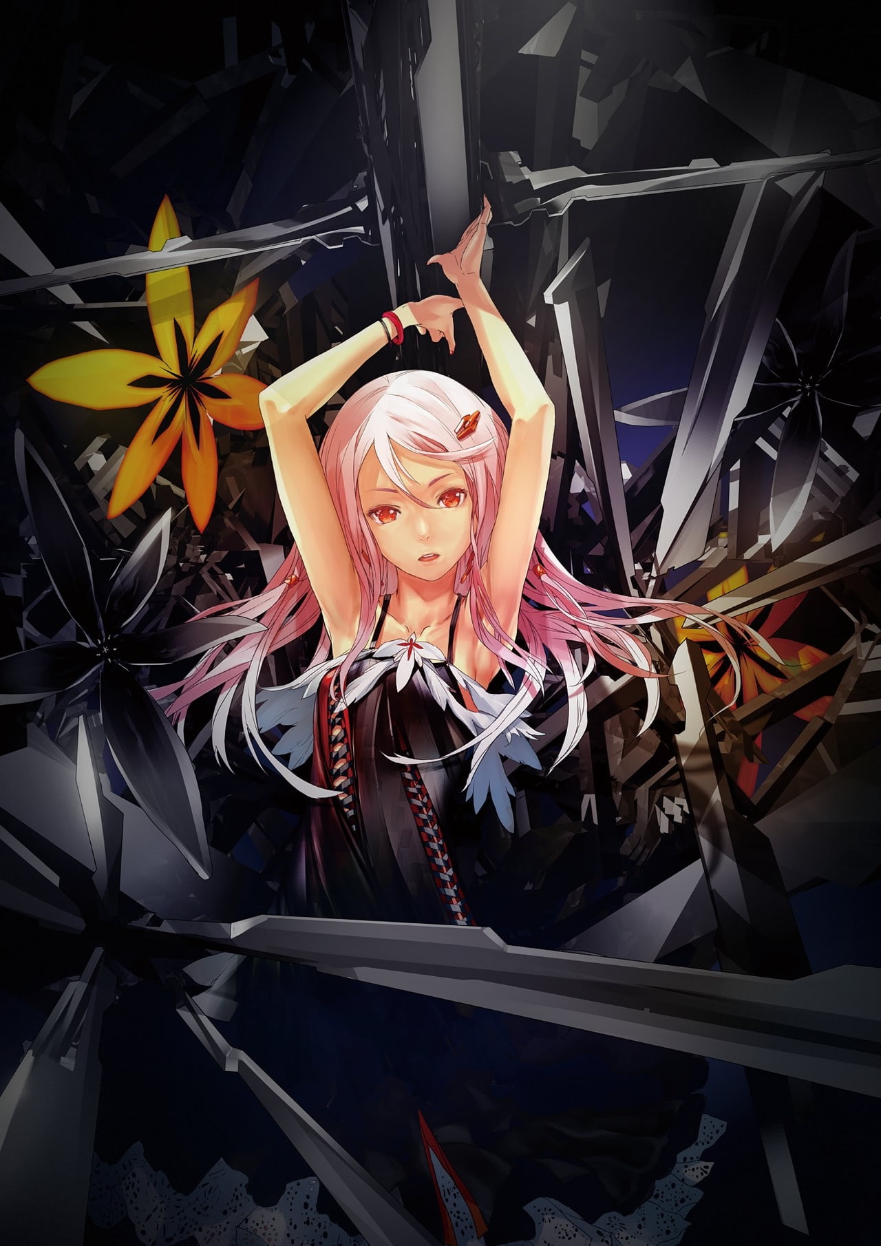 yuzuriha, guilty, x, girls, hd, anime, crown, 720P, Redjuice, red, inori, art, hot, eyes, red eyes, Phone HD Wallpaper