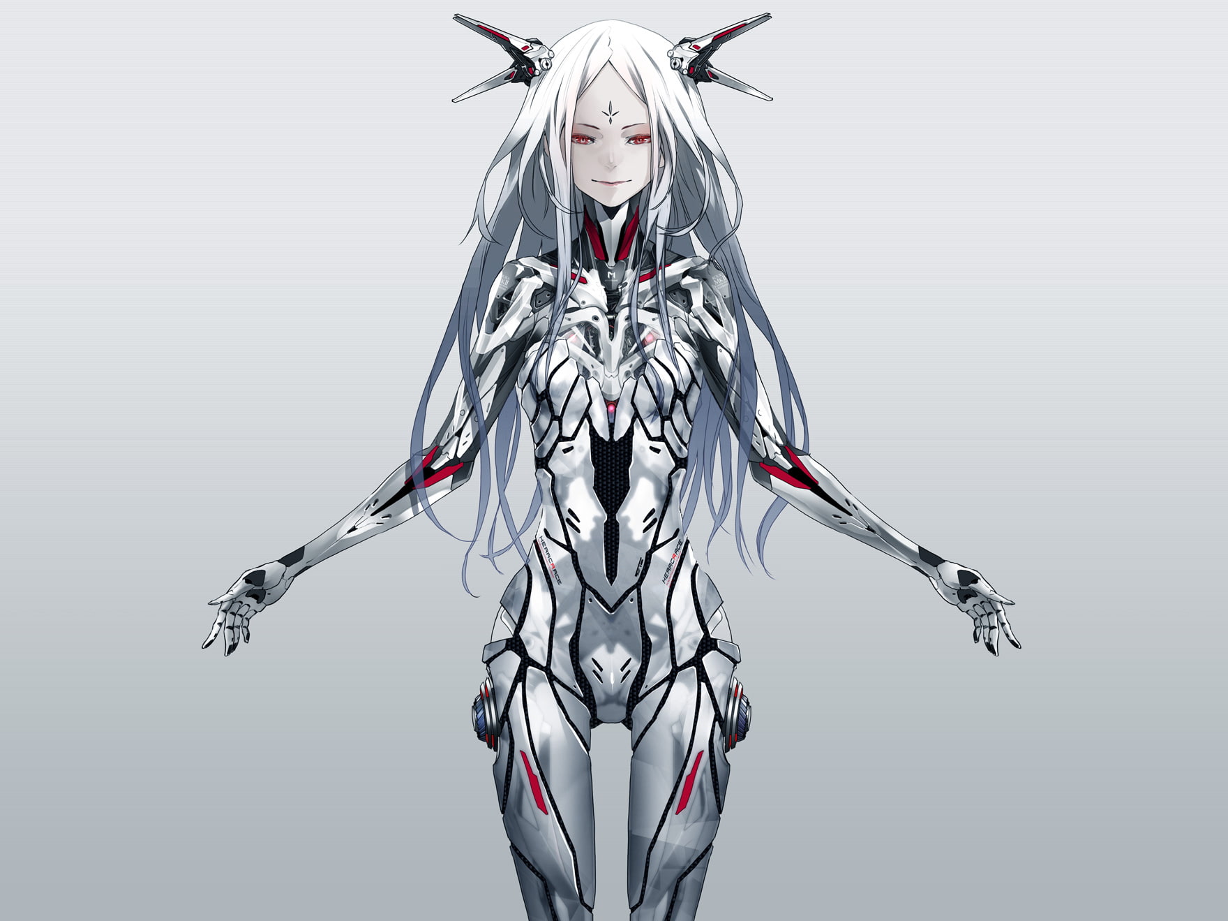 hair, redjuice, beatless, skintight, bodysuit, white, eyes, 720P, red, gray, long, HD Wallpaper