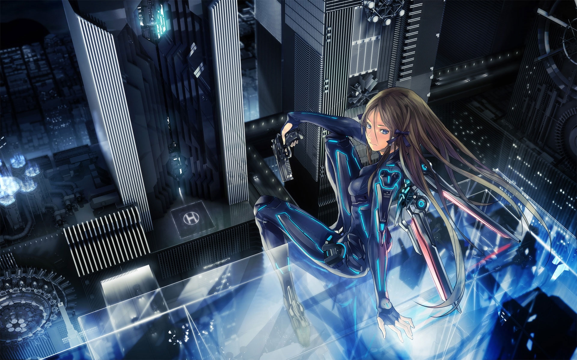 anime, cyborgs, science, redjuice, fiction, artwork, Guns, hd, x, 1080P, hot, girls, art, HD Wallpaper