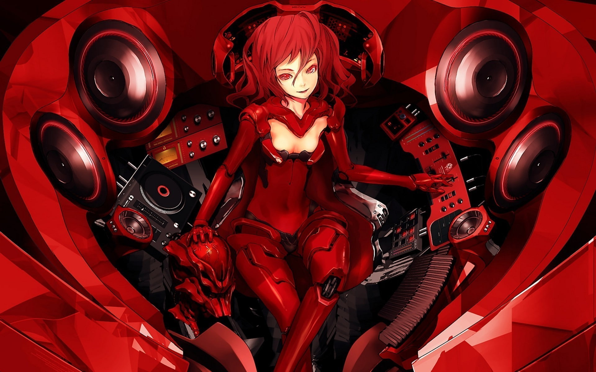 celebration, representation, transportation, looking at camera, indoors, human skeleton, spooky, healthcare and medicine, red, people, bone, artwork fantasy art anime cyborg music speakers disc jockey red redhead redjuice original characters, HD Wallpaper