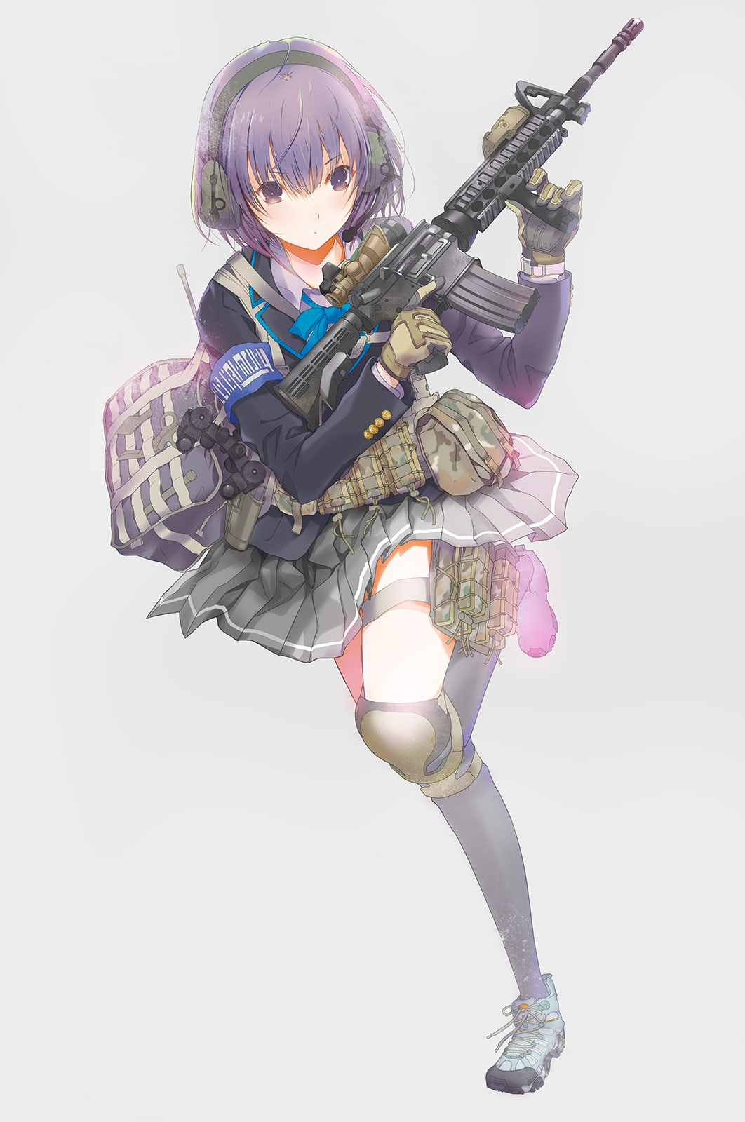 females, vitality, 720P, child, short hair, full length, anime girls, portrait, cut out, mid-air, ACOG, motion, weapon, holding, playing, music, indoors, Phone HD Wallpaper