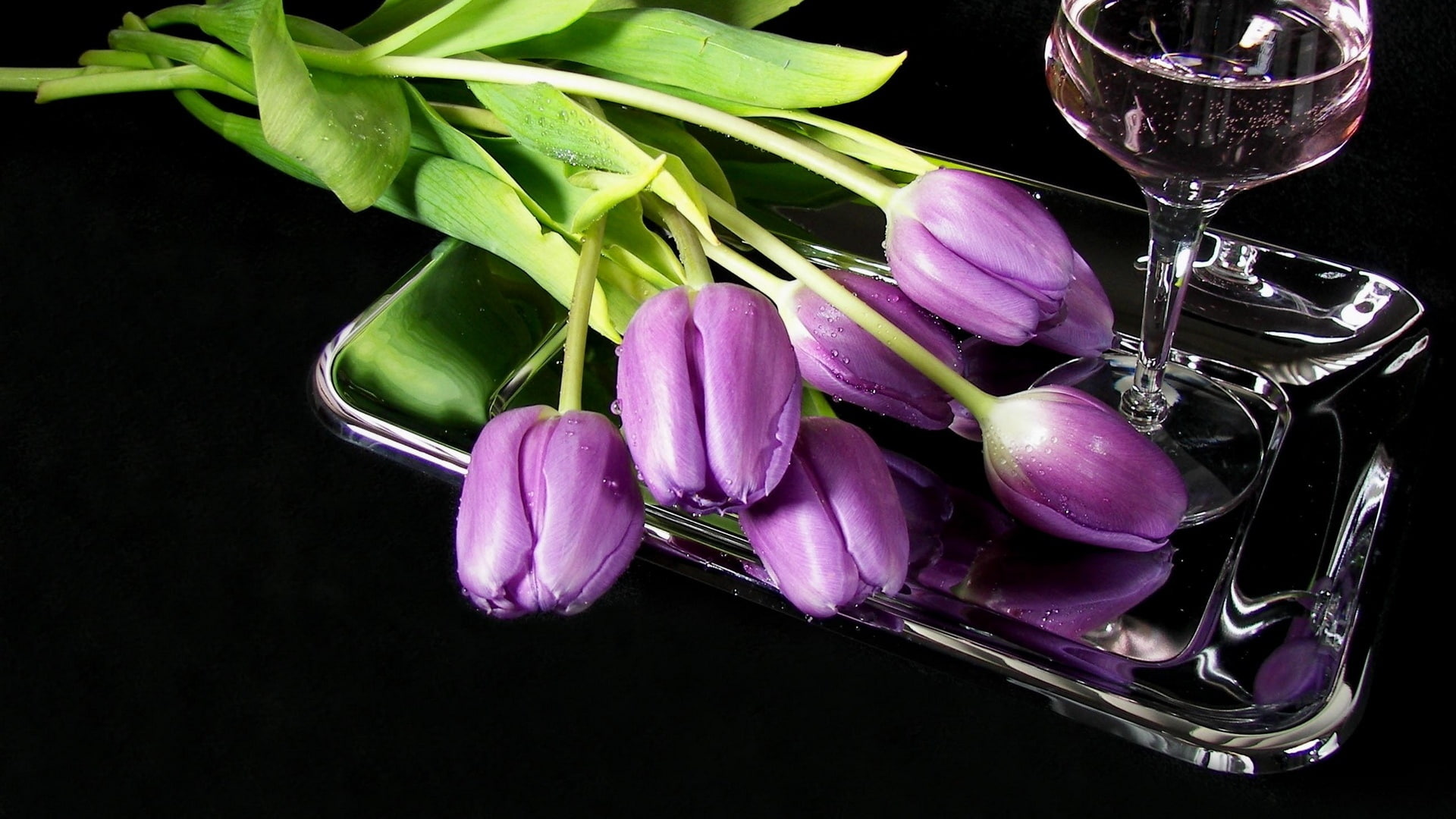 Tulip, tulips, Flowers, tray, Wine, 1080P, Glass, HD Wallpaper