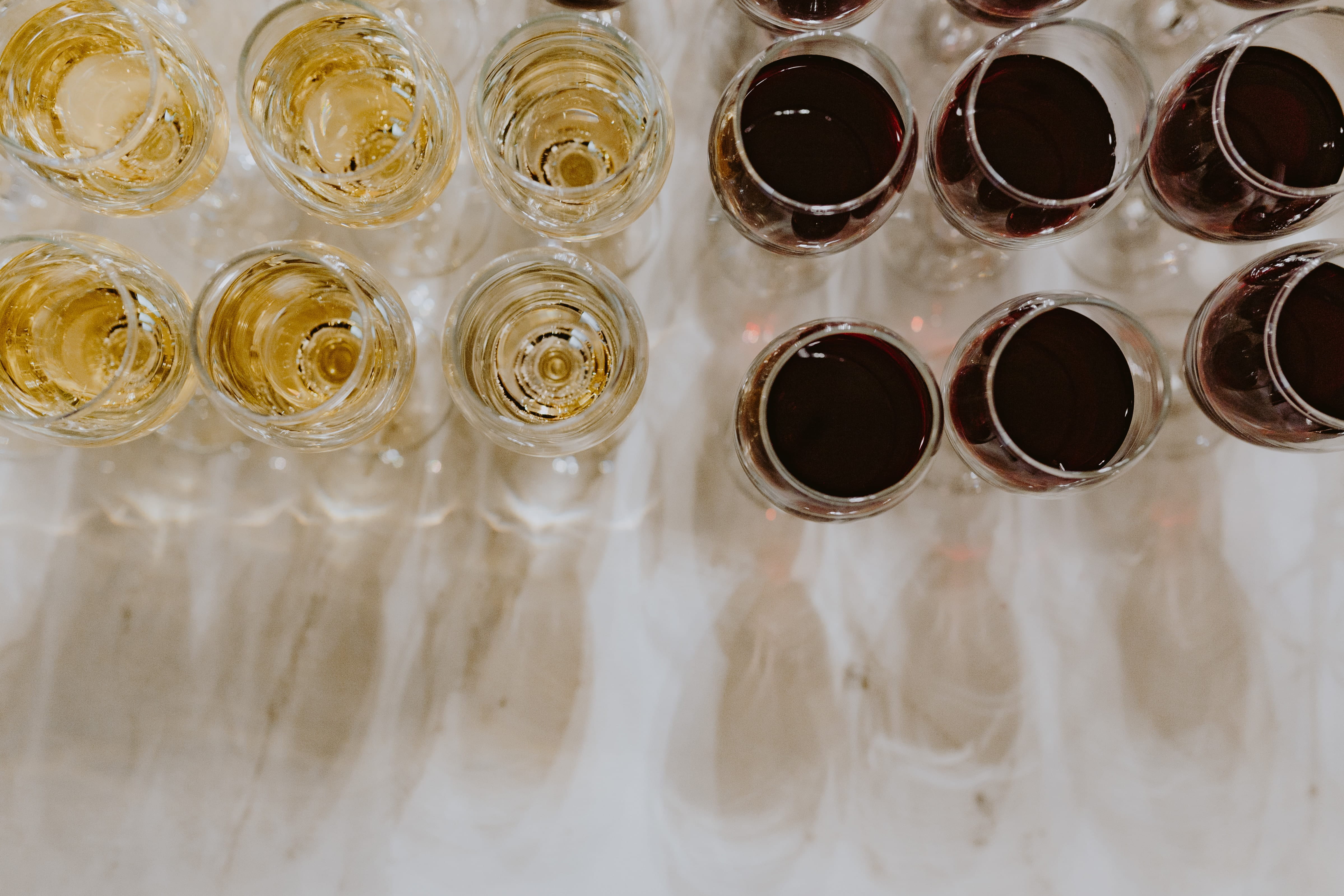 drinking glass, table, household equipment, wineglass, shape, alcohol, high angle view, glass, different, in a row, drink, celebration, 4K, refreshment, HD Wallpaper