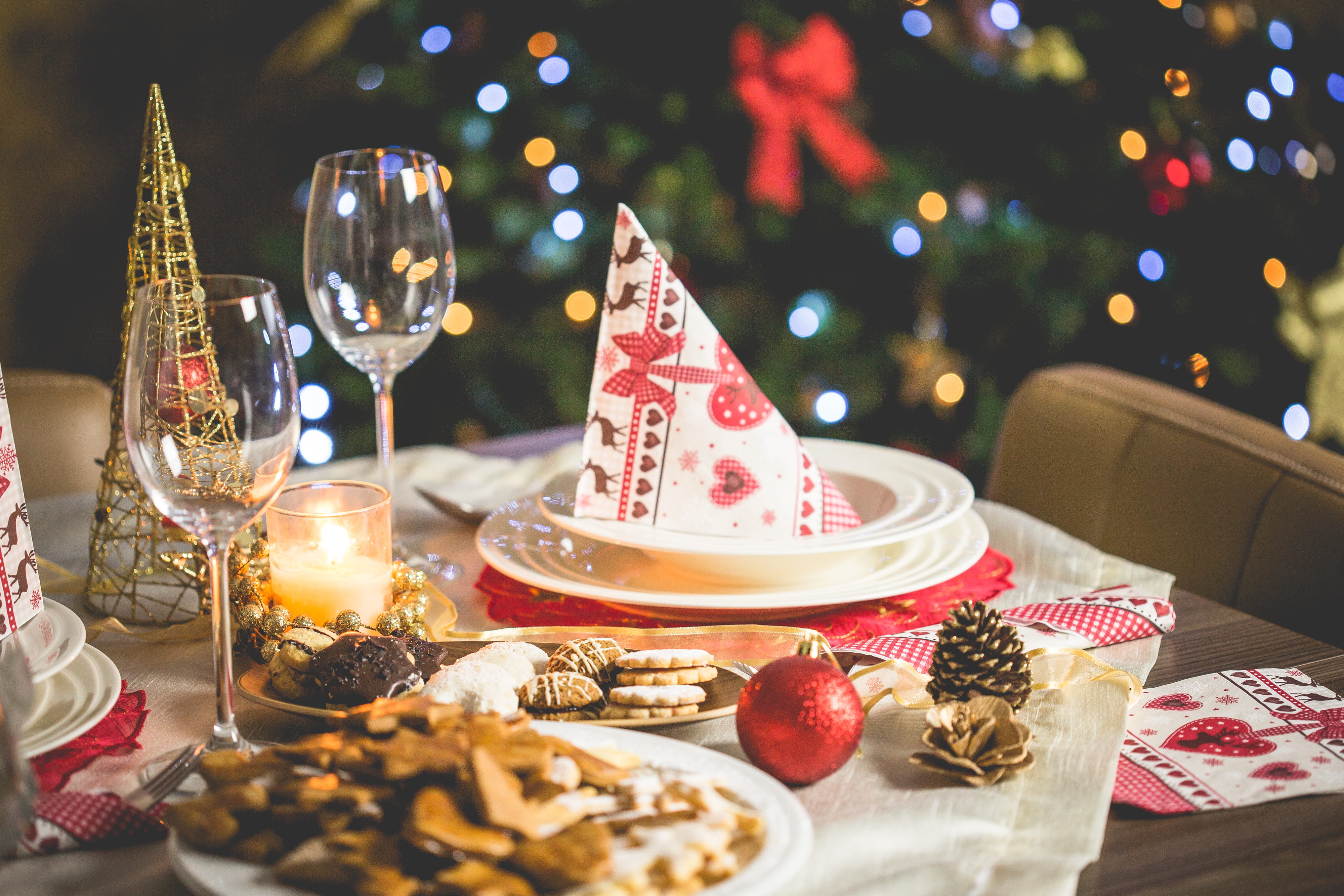 4K, christmas, no People, food, romantic, sweets, candles, candle, tree, freshness, december, celebration, yummy, tradition, christmas Decoration, decor, HD Wallpaper