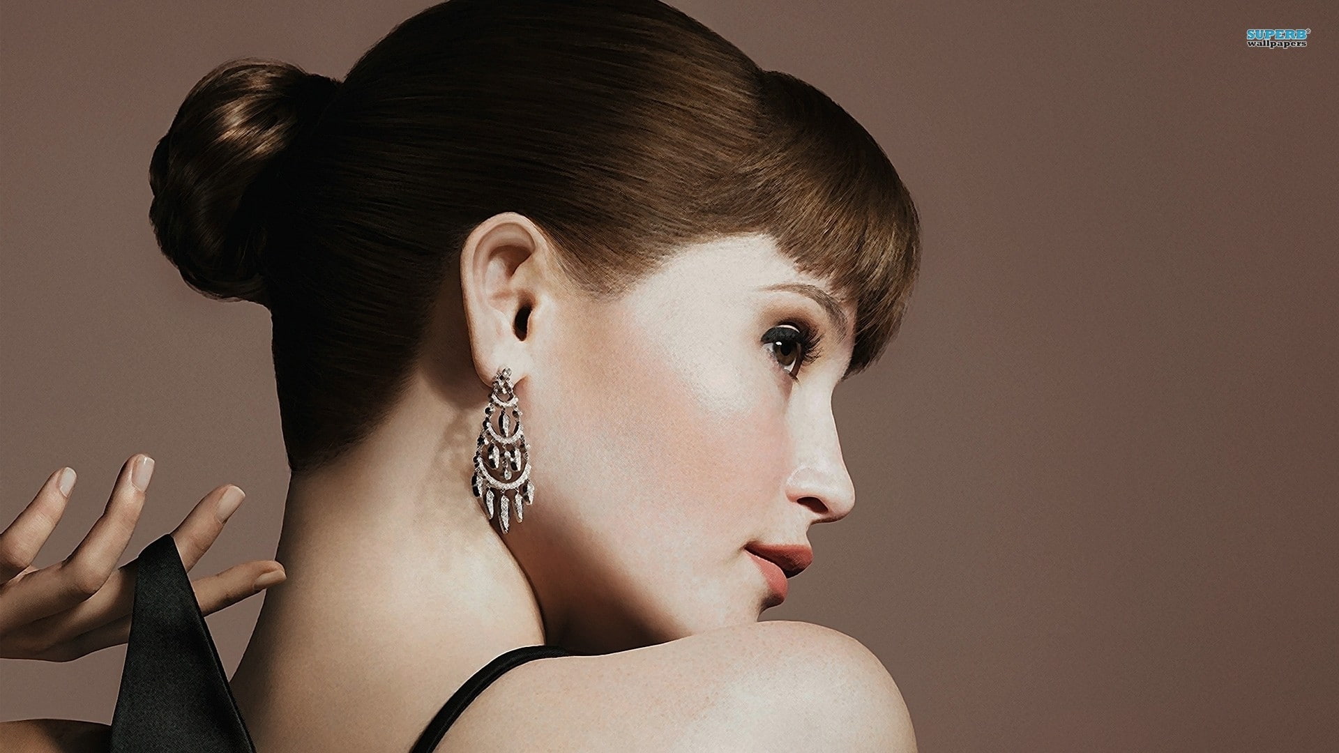 young women, women, elegance, luxury, human face, glamour, human hair, looking away, hair, brunette, hair bun, studio shot, body part, indoors, Gemma Arterton, HD Wallpaper