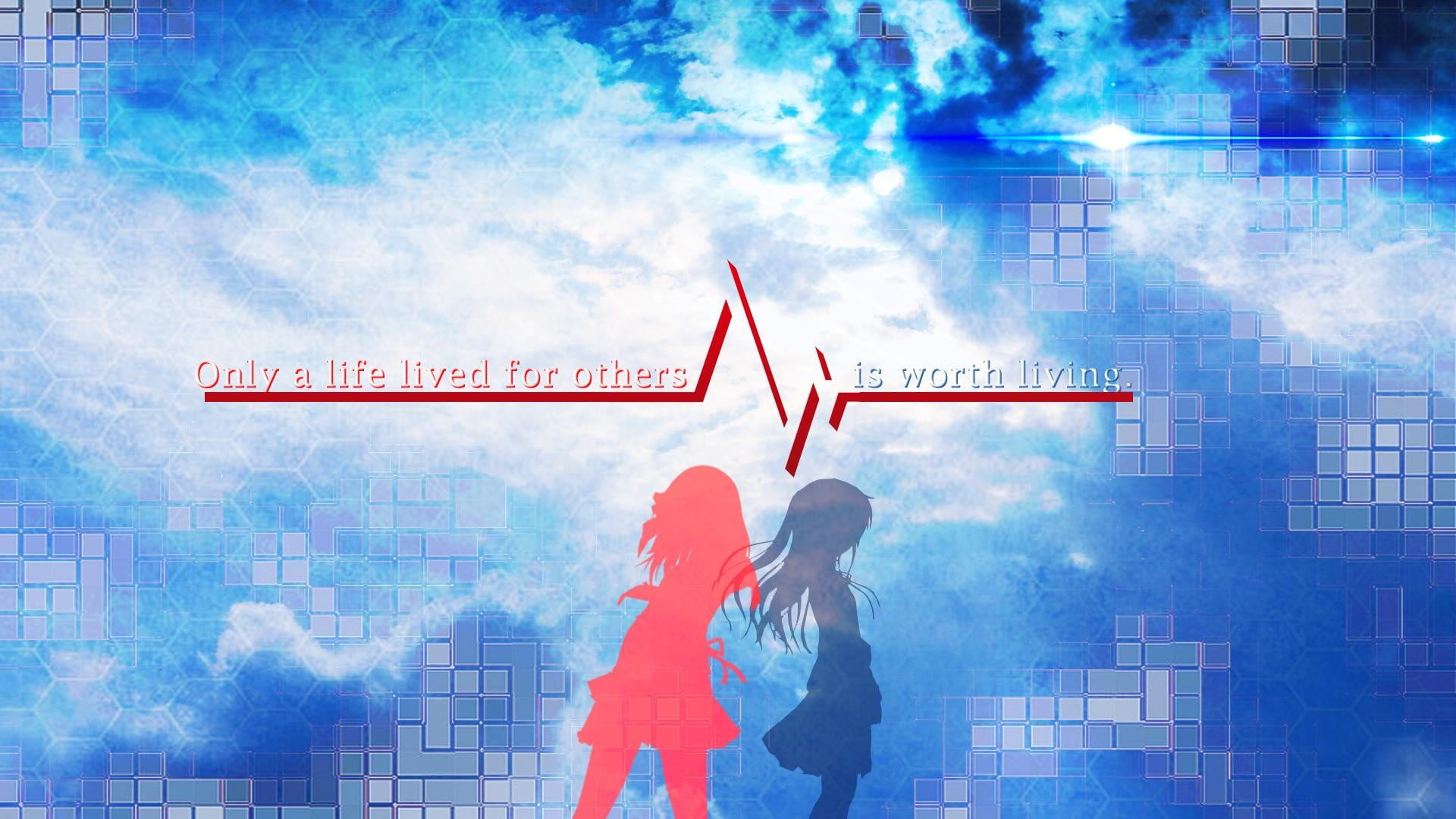 men, communication, Tachibana Kanade, females, women, cloud - sky, sign, 1080P, planning, anime girls, business person, Angel Beats!, sky, males, direction, HD Wallpaper