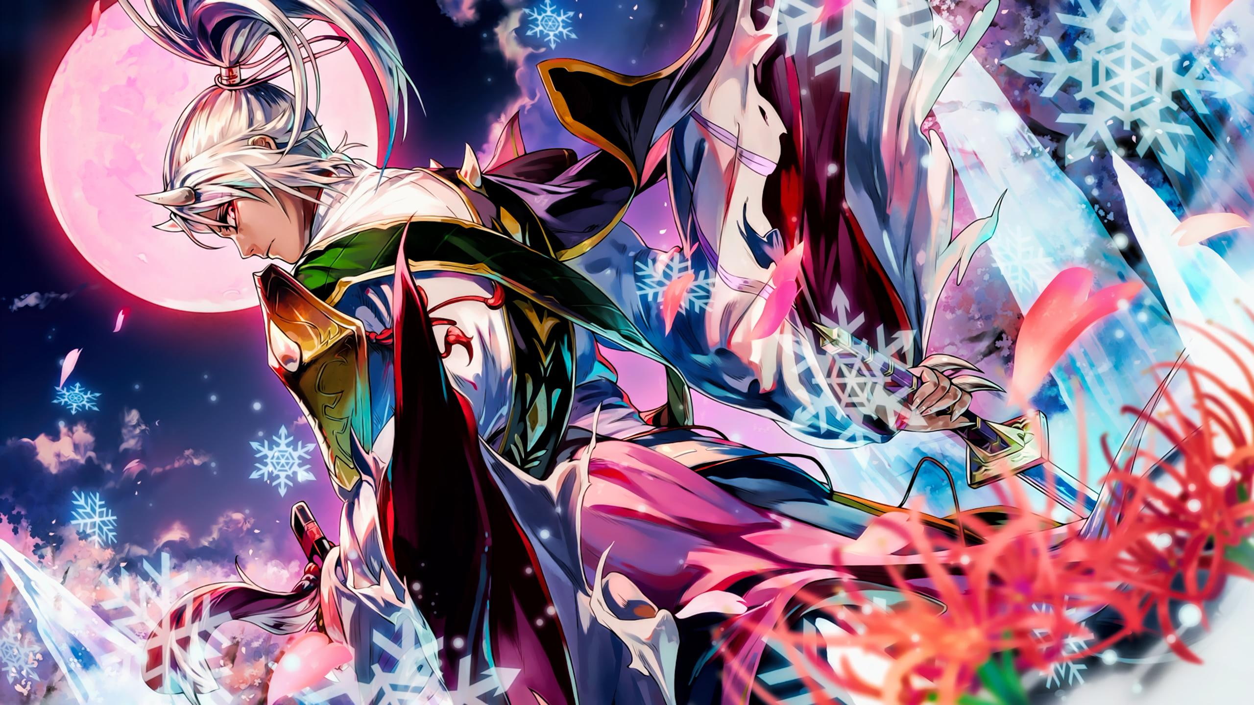 chronicle, 2K, white, color, chain, haecceitas, hikari, white hair, hair, moon, warrior, HD Wallpaper