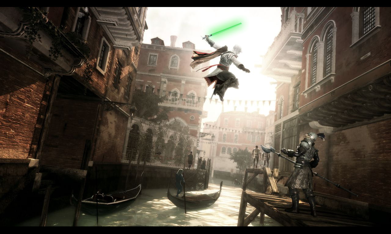 video games, city, transportation, residential district, sculpture, assassin, Assassins Creed: Brotherhood, holding, incidental people, Ezio Auditore da Firenze, HD Wallpaper
