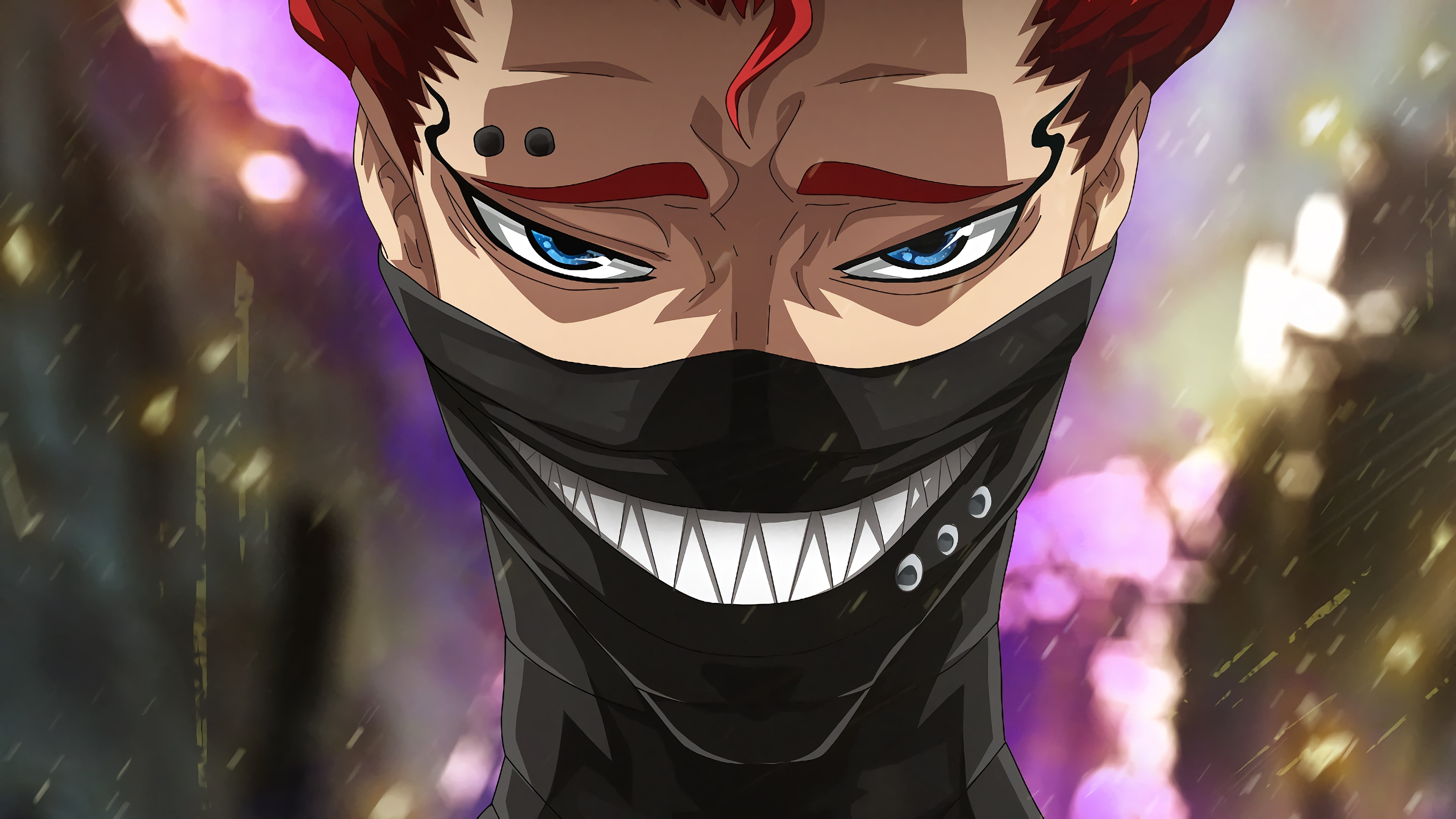 low angle view, clover, focus on foreground, purple, real people, face, close-up, front view, representation, anime, illuminated, day, art and craft, mask - disguise, HD Wallpaper