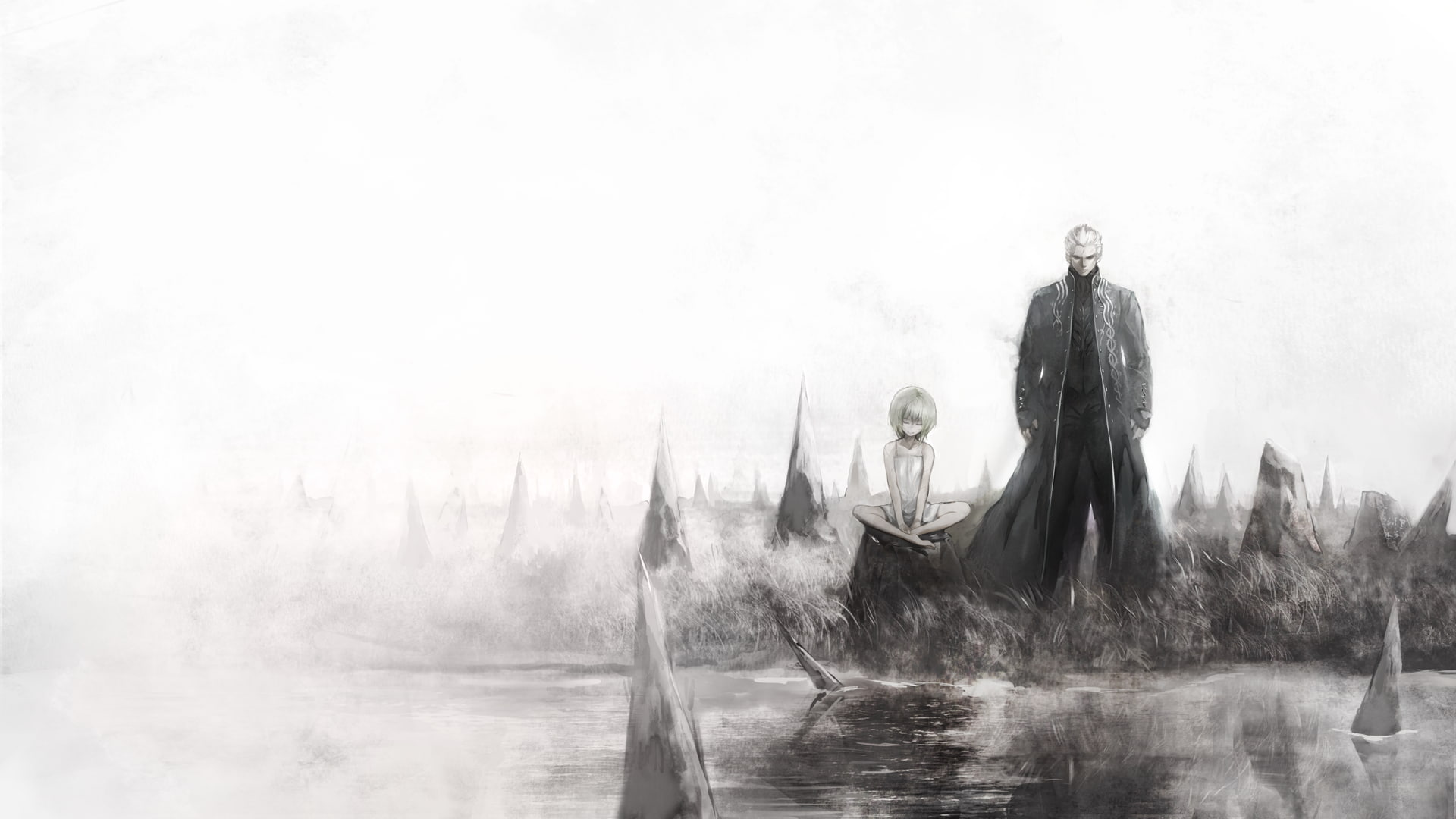nature, motion, plant, video games, adult, Izayoi Sakuya, outdoors, men, young adult, standing, Vergil, touhou, forest, 1080P, waterfront, people, fog, HD Wallpaper
