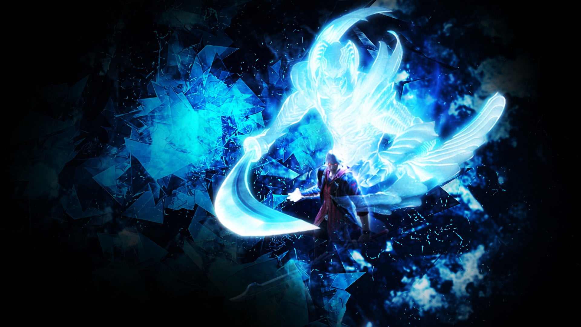 blue, 1080P, occupation, illuminated, lifestyles, indoors, light, men, light - natural phenomenon, activity, Video Game, Devil May Cry 4, event, Devil May Cry, HD Wallpaper