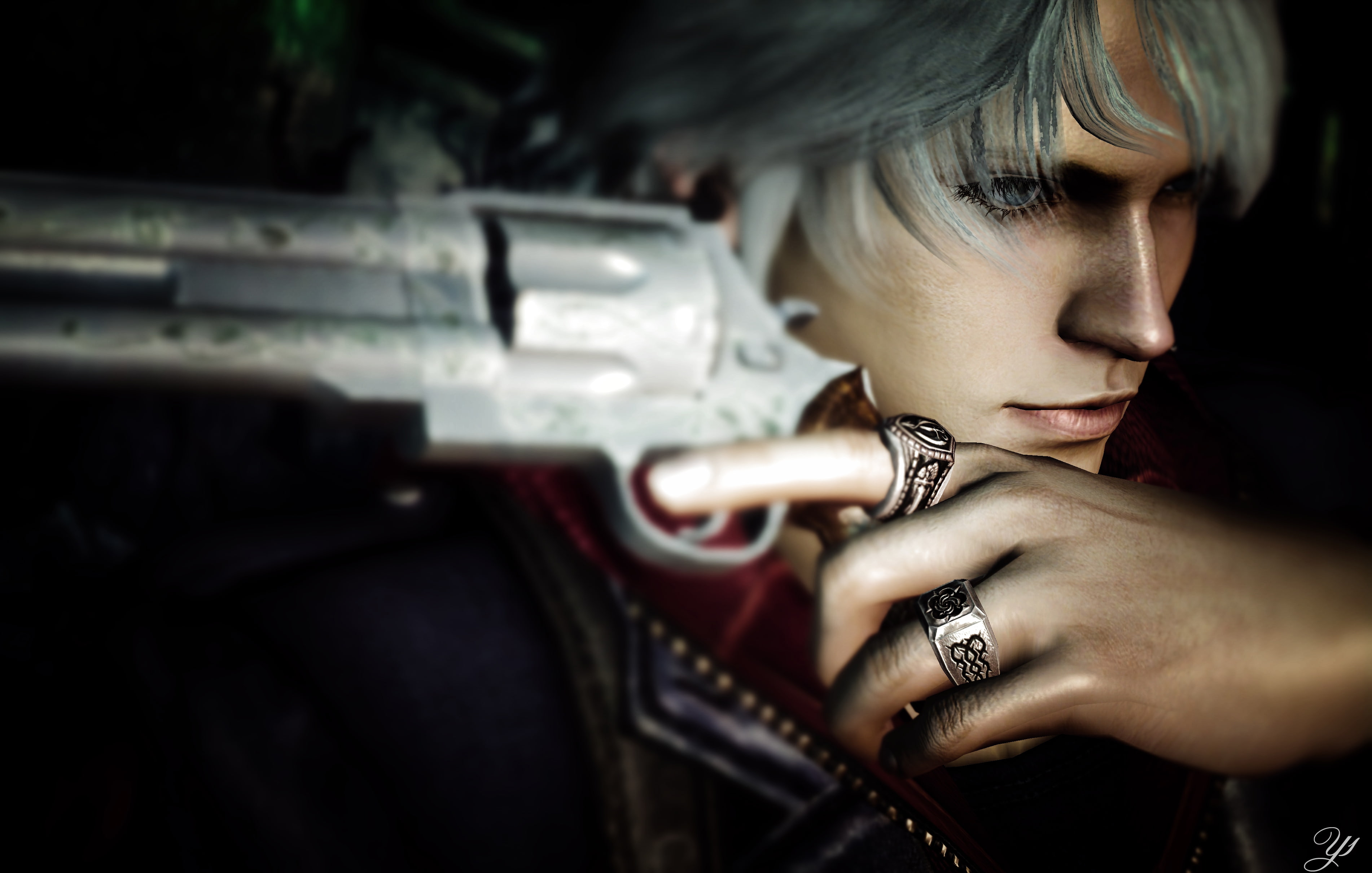 Devil May Cry 4, 2K, face, ring, hand, Nero, weapons, look, HD Wallpaper