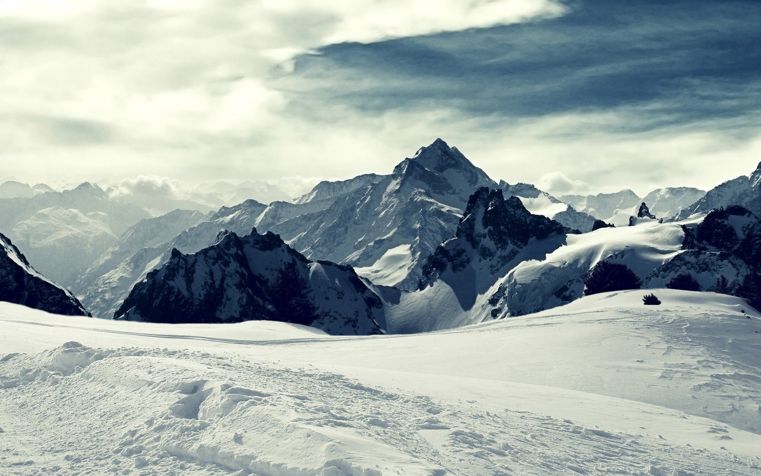 mountains, photography, stein glacier, 2K, winter, cold, snow, sky, landscape, nature, Switzerland, Snowy Mountains, Australia, clouds, HD Wallpaper