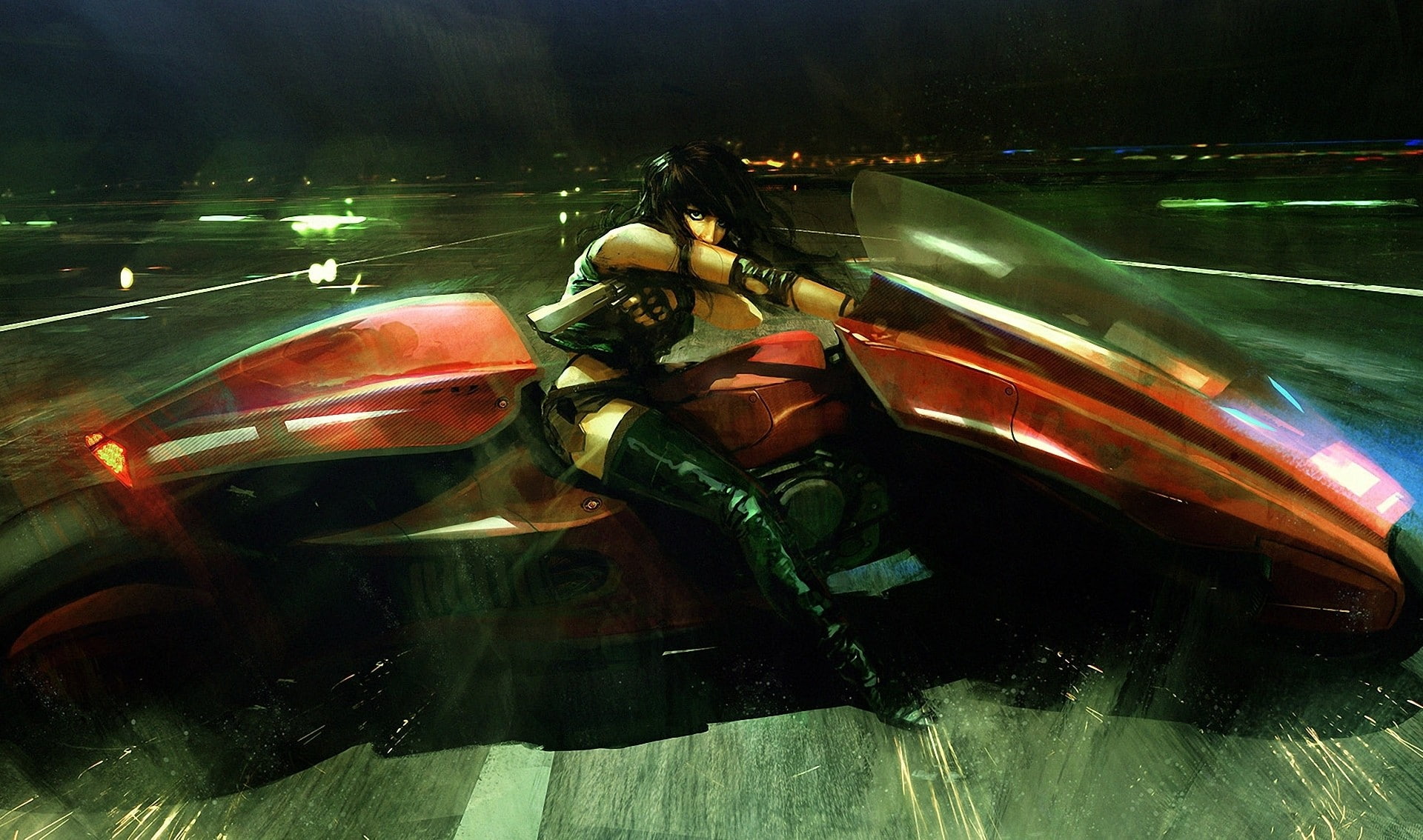 concept art, Maciej Kuciara, motorcycle, fantasy art, 1080P, Akira, women, artwork, HD Wallpaper