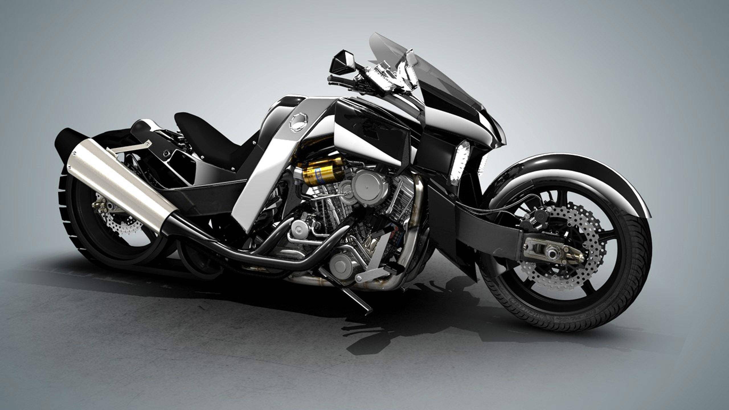 indoors, motorcycle, no people, metal, black, car, chrome, bike, 2K, sport, studio shot, mode of transportation, low angle view, stationary, steel, land vehicle, HD Wallpaper