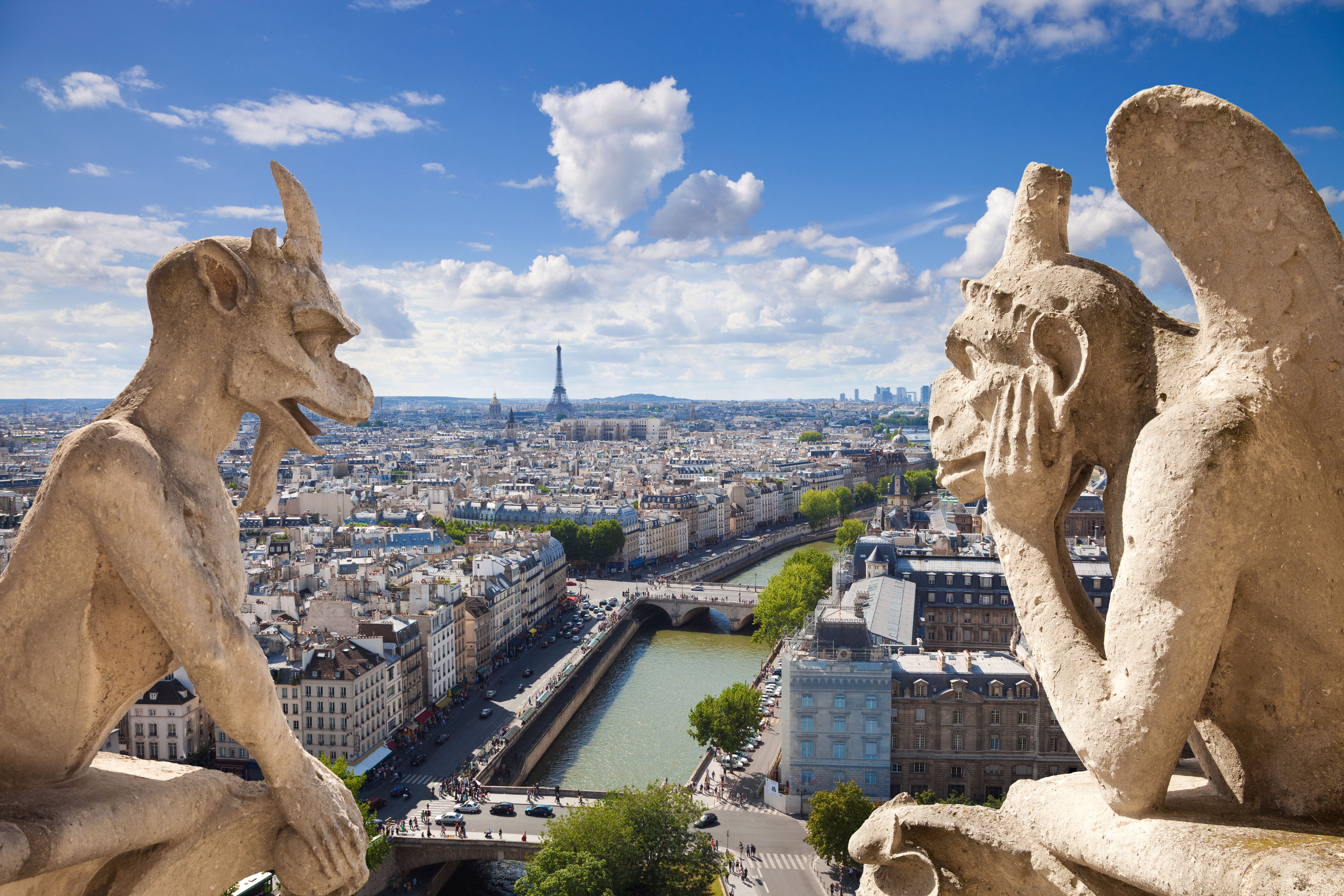 travel, outdoors, travel Destinations, old, cultures, Notre Dame de Paris, gargoyles, city, concrete, representation, no people, built Structure, tourism, HD Wallpaper