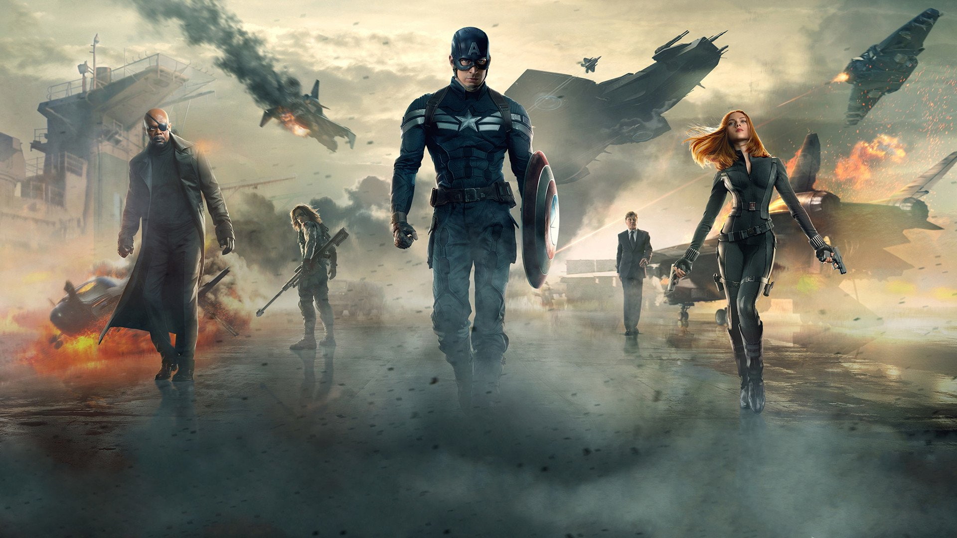 Captain America: The Winter Soldier, Captain America, Black Widow, Nick Fury, Samuel L. Jackson, Winter Soldier, america, Natasha Romanoff, 1080P, HD Wallpaper