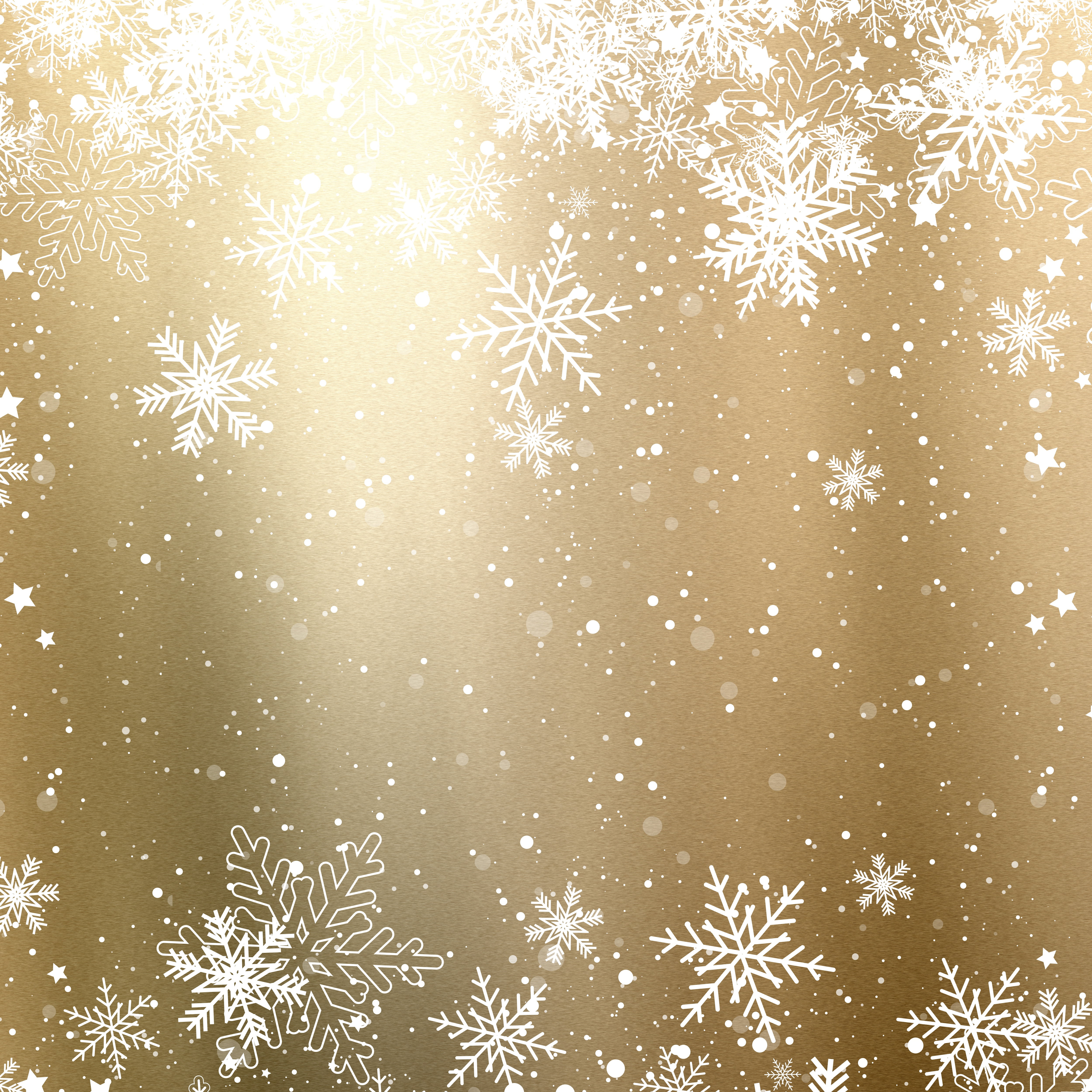 winter, snow, Christmas, snowflakes, background, golden, 4K, Phone HD Wallpaper