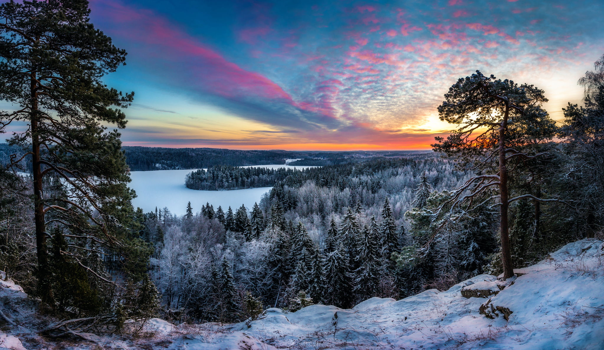 sun, dusk, morning, ice, non-Urban Scene, sky, night, trees, sunset, tranquil Scene, reflection, beauty In Nature, season, blue, woodland, lake, sunrise - Dawn, HD Wallpaper