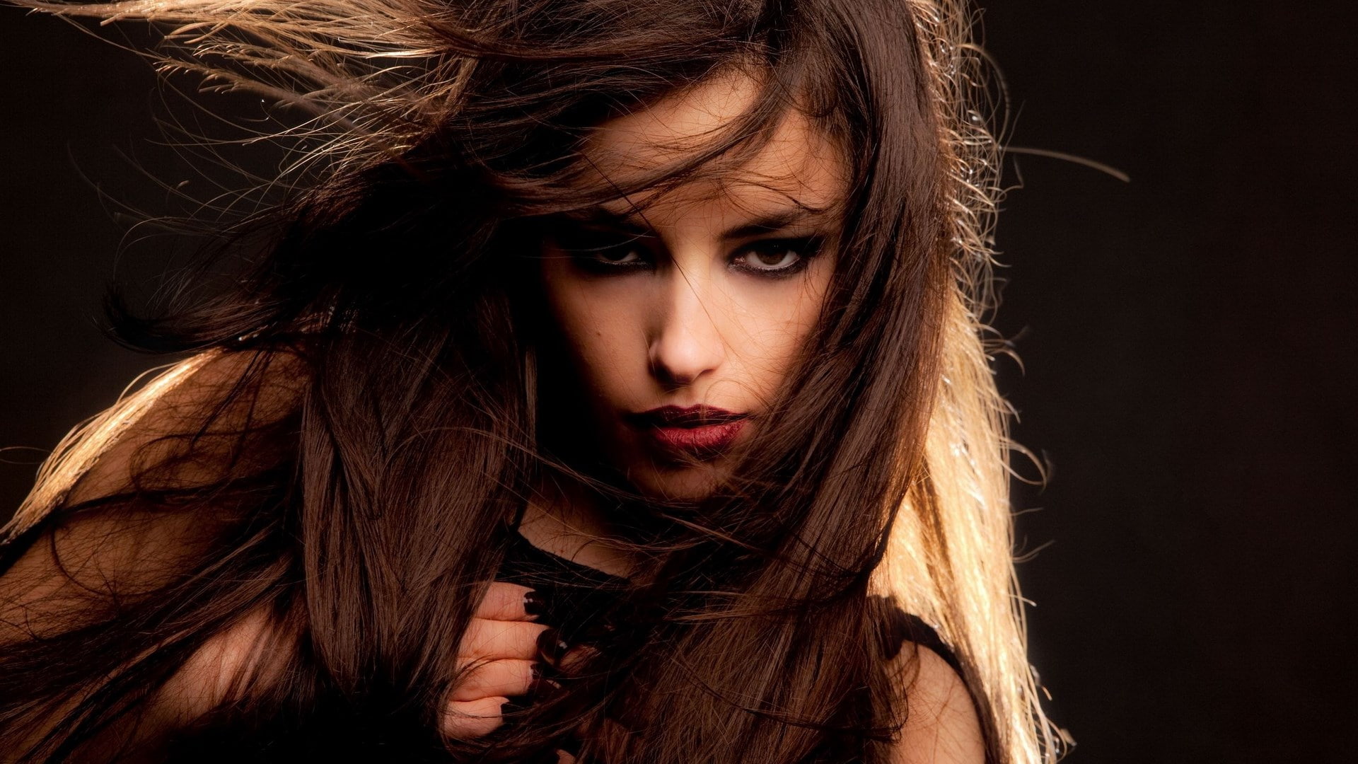 black background, 1080P, looking at camera, beauty, fear, evil, headshot, one person, fashion, young adult, human hair, adult, make-up, gothic style, women, HD Wallpaper