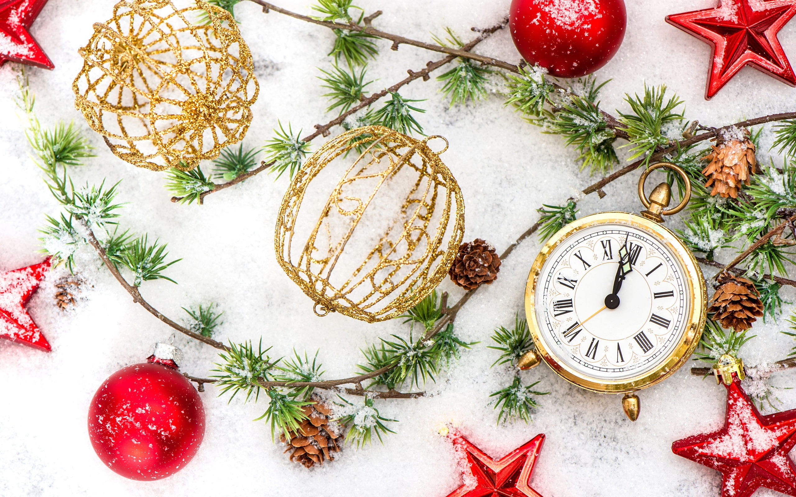 2K, New, Snow, Winter, Merry, Balls, Happy, Christmas, Year, Ornaments, HD Wallpaper