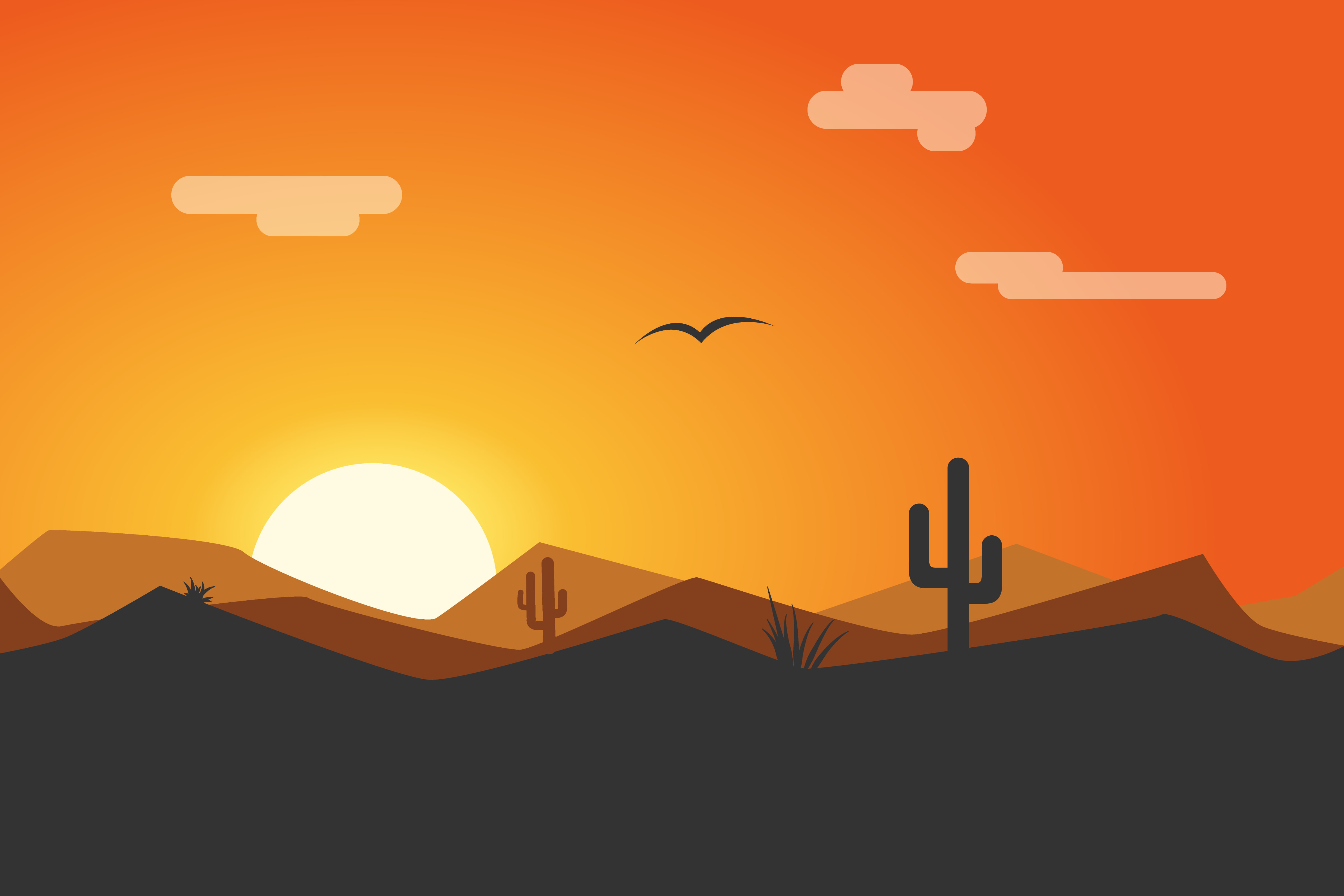 4K, Minimal, Desert, Sunset, 4K, HD Wallpaper