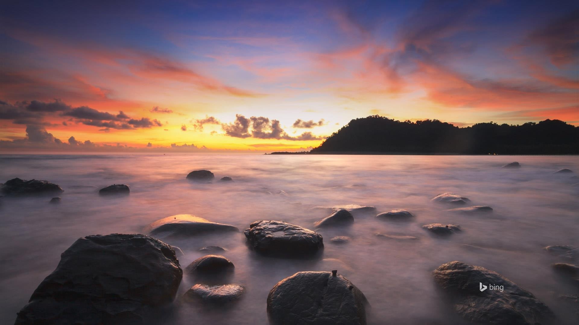 bing, long exposure, bone, scenics - nature, water, sunset, sea, idyllic, dog, tranquil scene, orange color, sky, desktop, thailand, 1080P, nature, beauty in nature, HD Wallpaper