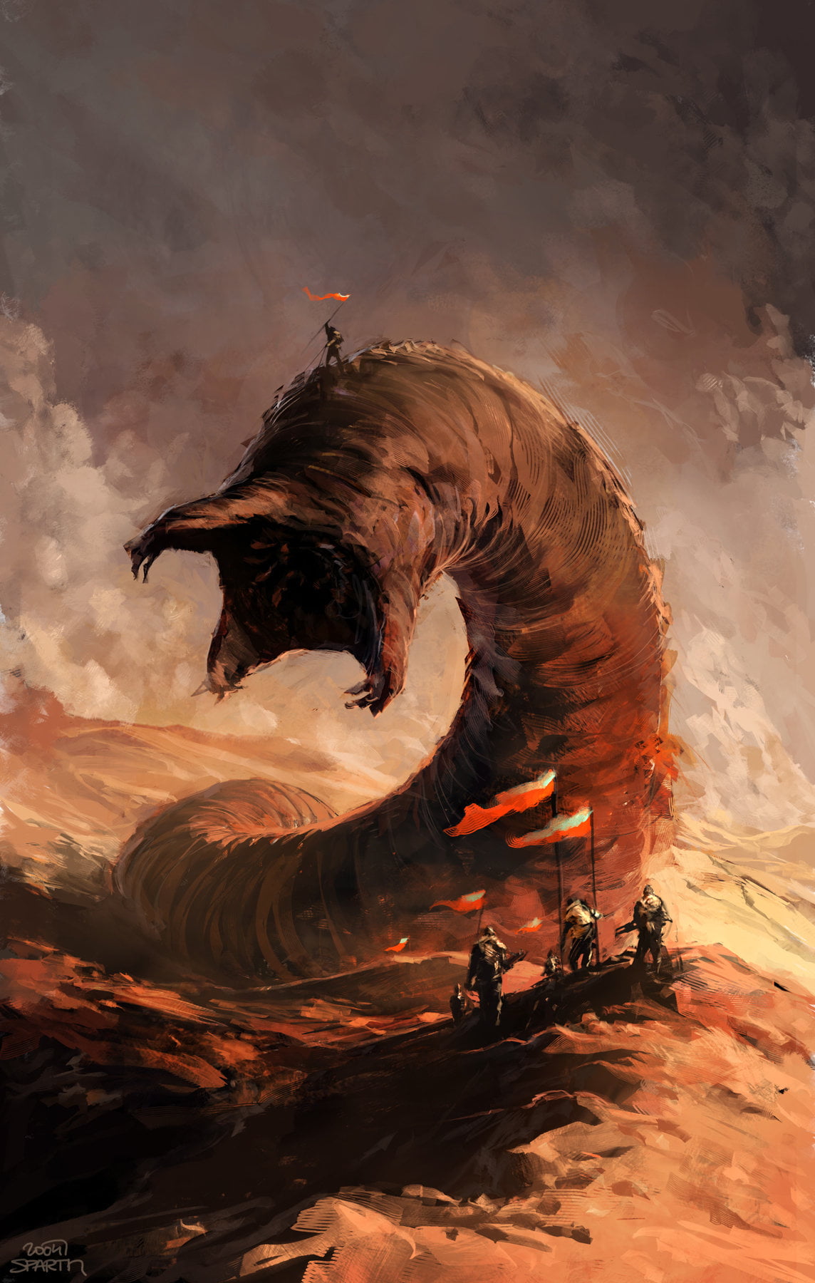 Nicolas Bouvier, Arrakis, 720P, Dune (series), science fiction, Sparth., Sandworm, Phone HD Wallpaper