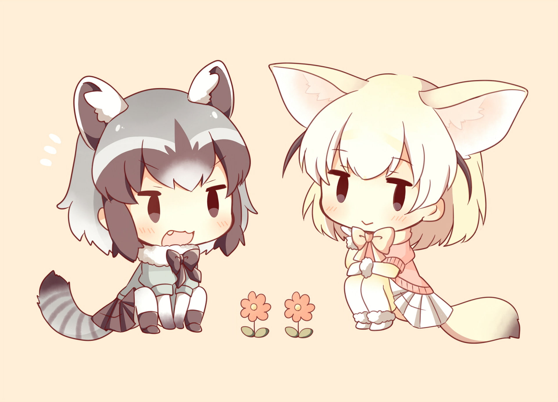 1080P, Anime, Fennec (Kemono Friends), Kemono Friends, Raccoon (Kemono Friends), HD Wallpaper