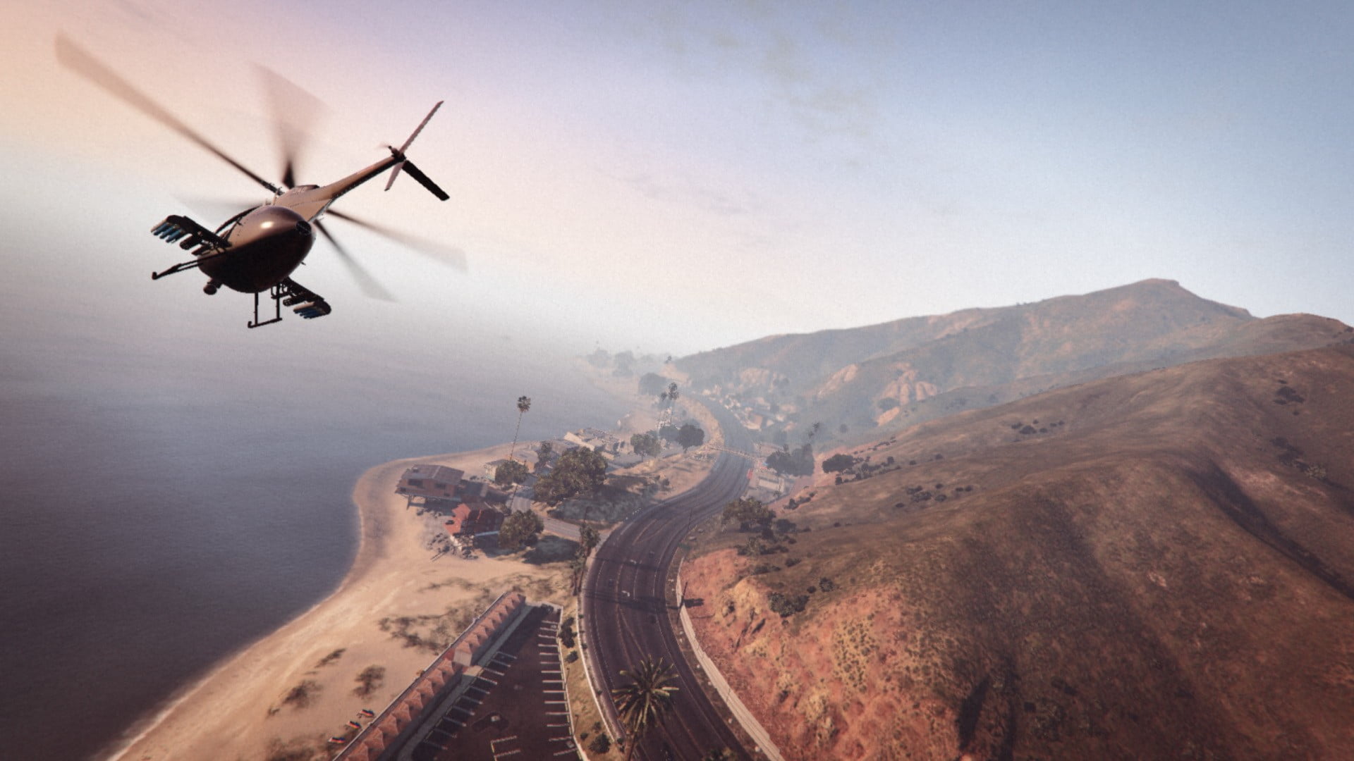 sky, map, outdoors, mountain, propeller, Rockstar Games, day, mid-air, motion, black, Grand Theft Auto V, landscape, aggression, area, on the move, helicopter, HD Wallpaper
