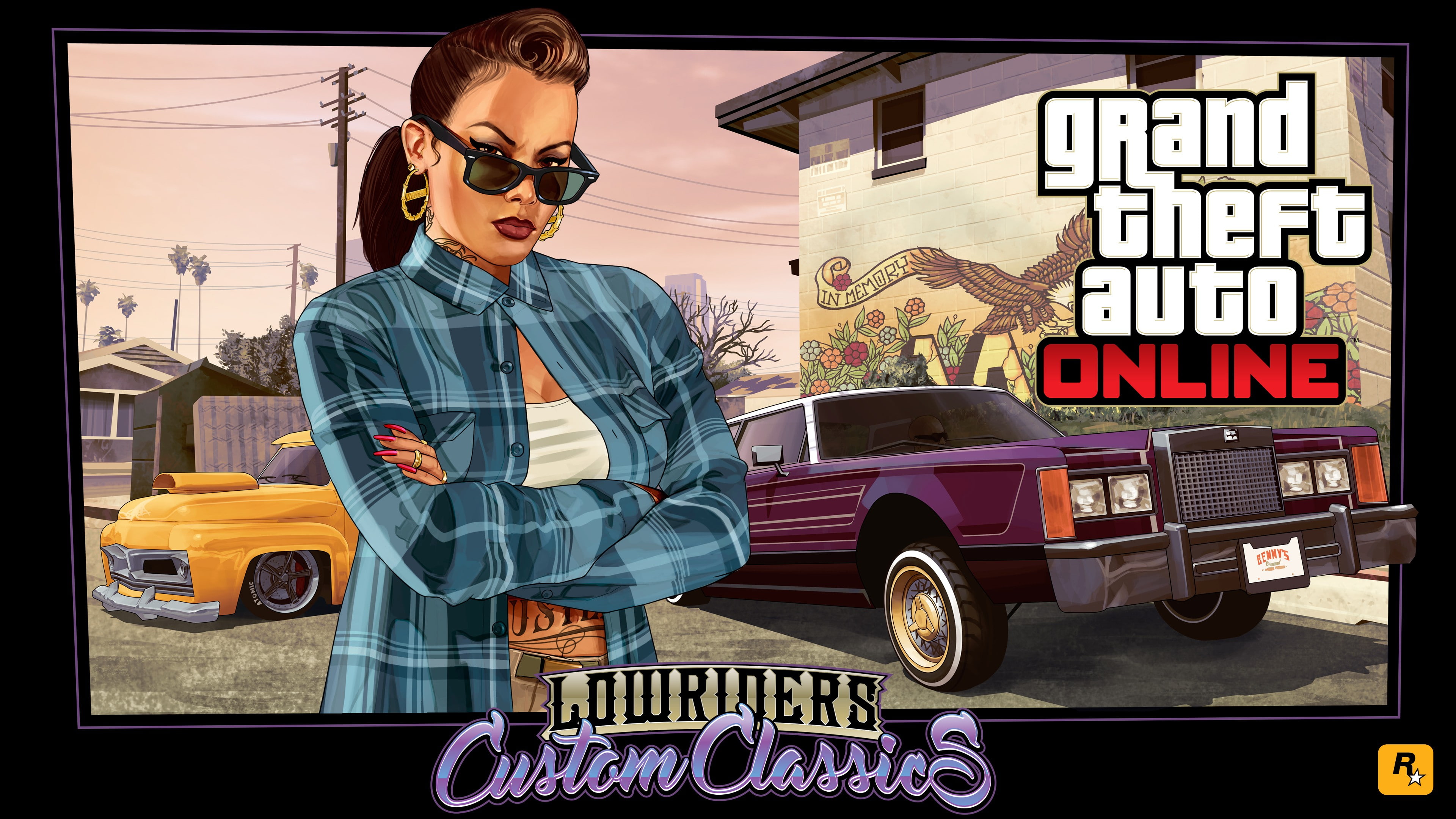 Grand Theft Auto V, 4K, sunglasses, Grand Theft Auto Online, Grand Theft Auto V Online, Rockstar Games, lowrider, tattoo, HD Wallpaper