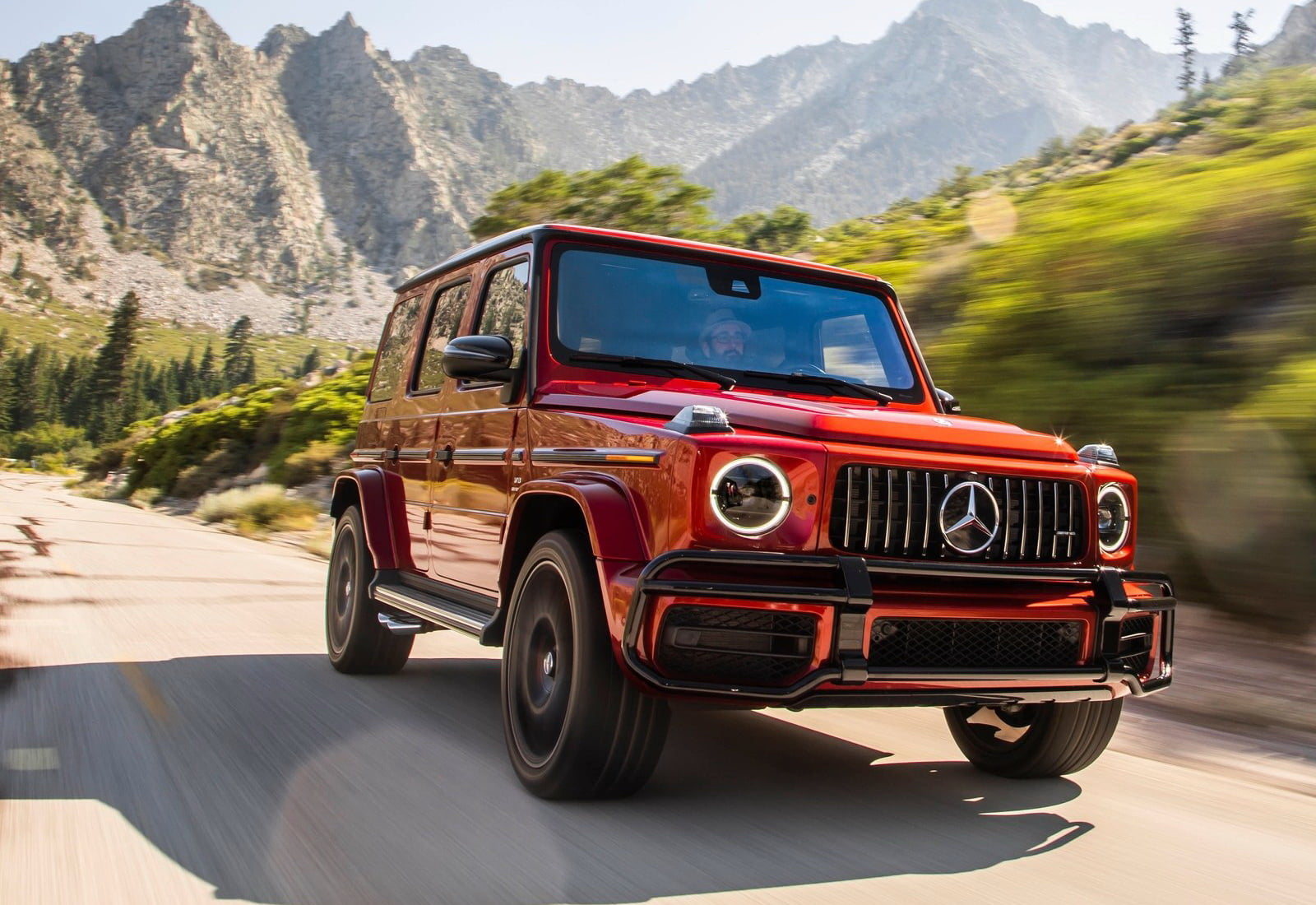 landscape, motion, wheel, motor vehicle, road trip, mercedes-benz, travel, car, g63, nature, road, day, mountain, land, tree, journey, land vehicle, retro styled, HD Wallpaper