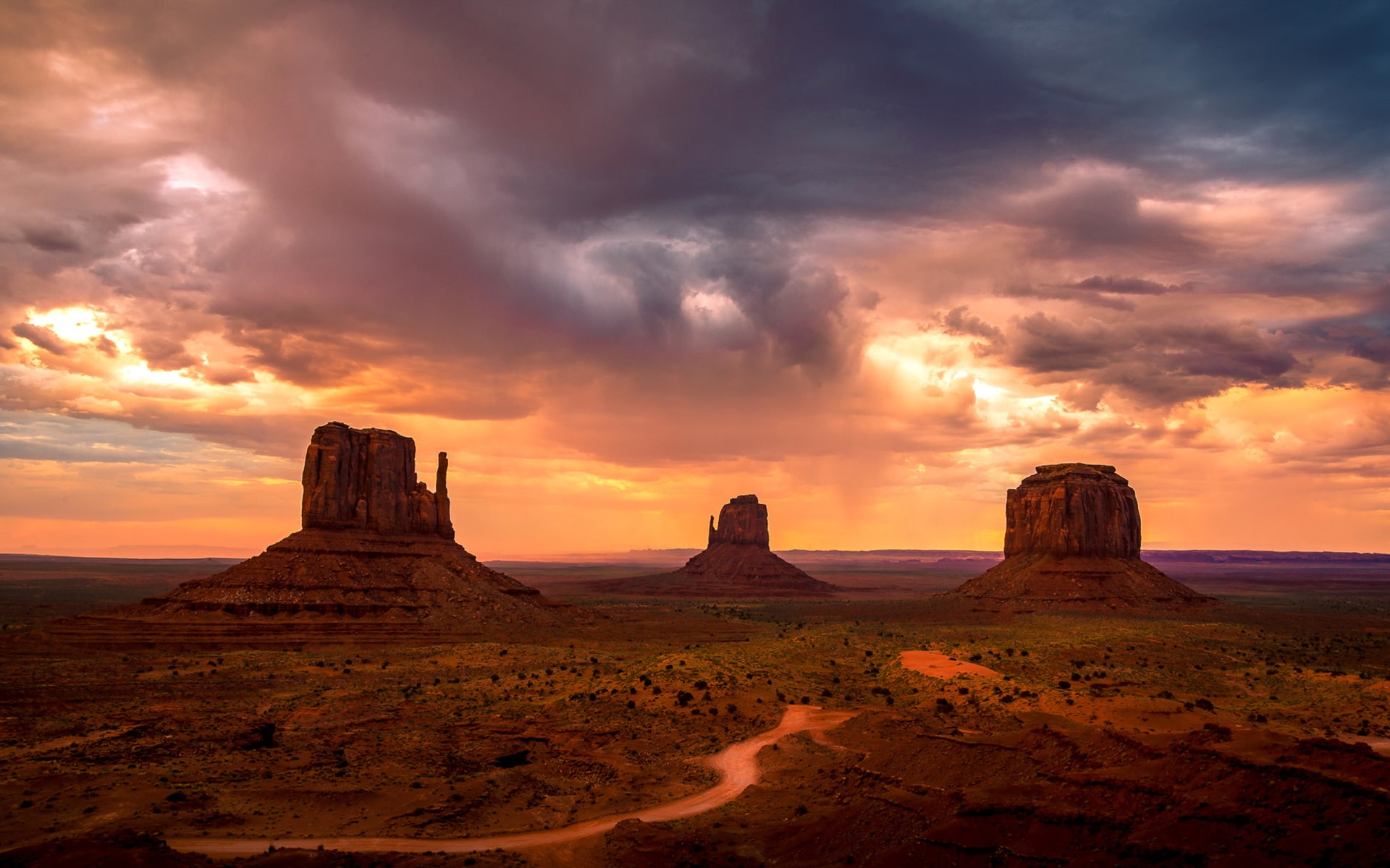 Mountains, Red, 1080P, Valley, Monument, Sunset, Clouds, USA, Sky, HD Wallpaper