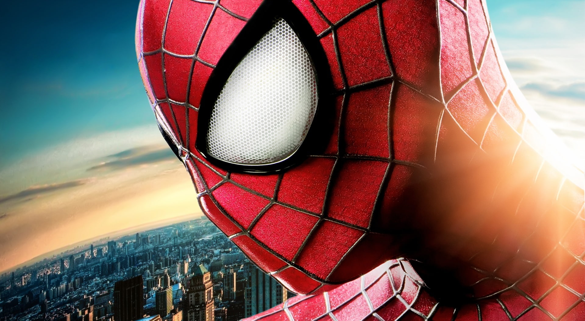 digital, sunset, lifestyles, architecture, building exterior, spider, one person, close-up, sunlight, cloud - sky, leisure activity, Spider-Man, red, man, HD Wallpaper