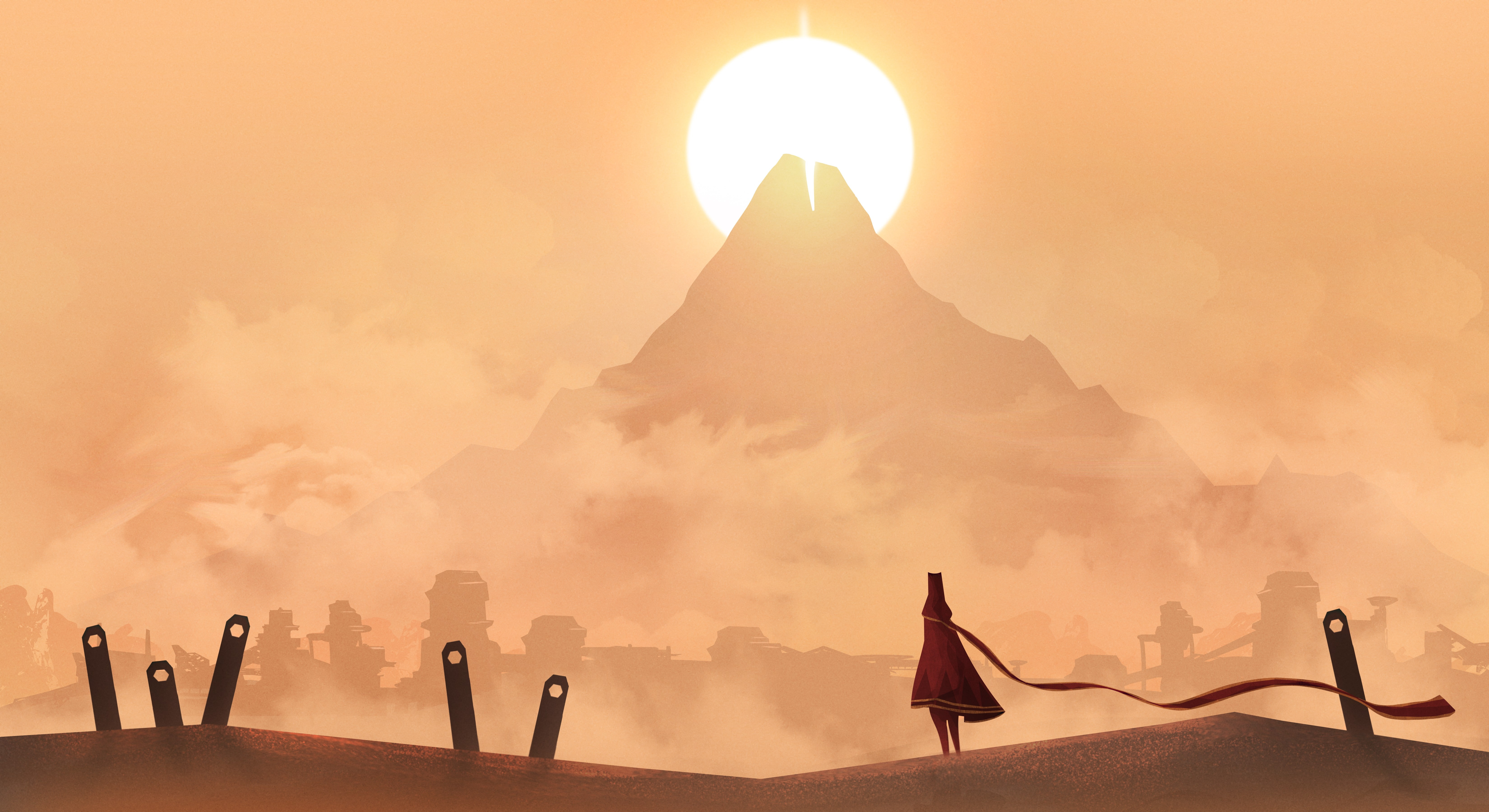 vector, mountains, 5K, landscape, Sun, Journey (game), HD Wallpaper