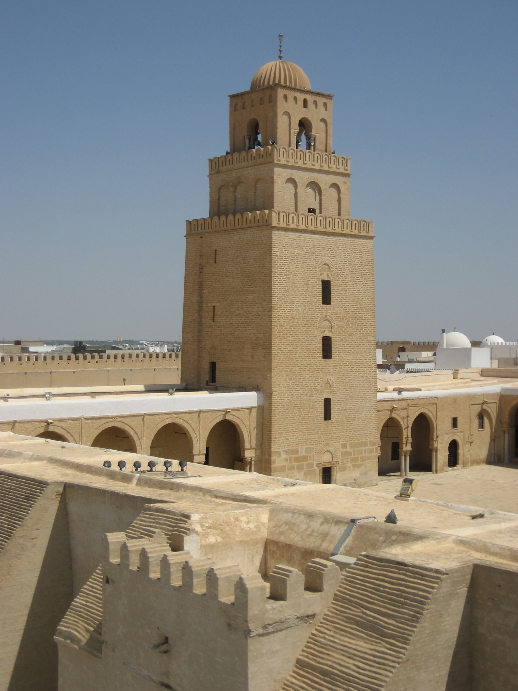belief, built structure, building exterior, the past, architecture, islam, tunisia, 2K, day, ancient civilization, great mosque of kairouan, travel, sky, Phone HD Wallpaper