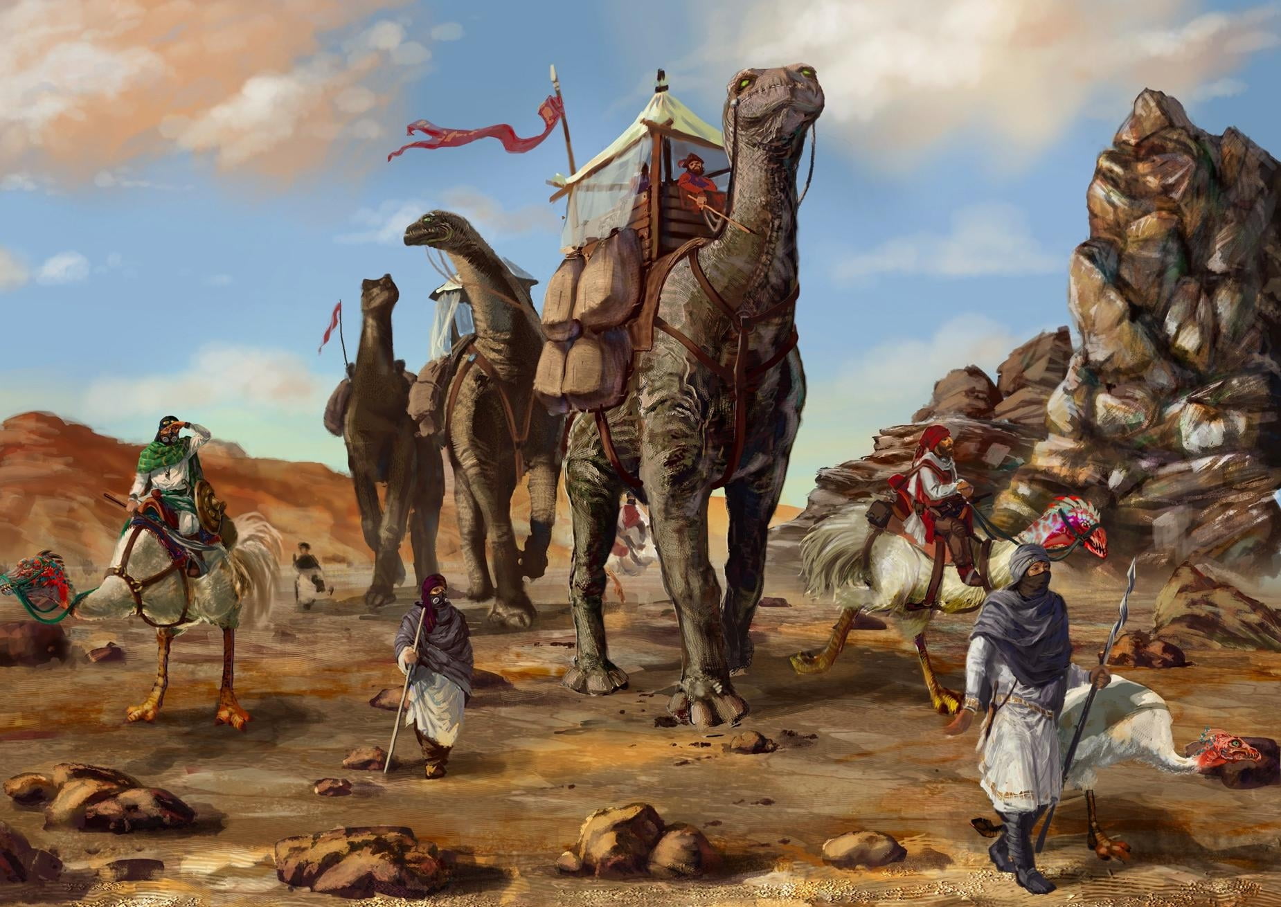 people, livestock, outdoors, dinosaurs, lifestyles, leisure activity, land, nature, day, art and craft, group of people, domestic, religion, full length, HD Wallpaper
