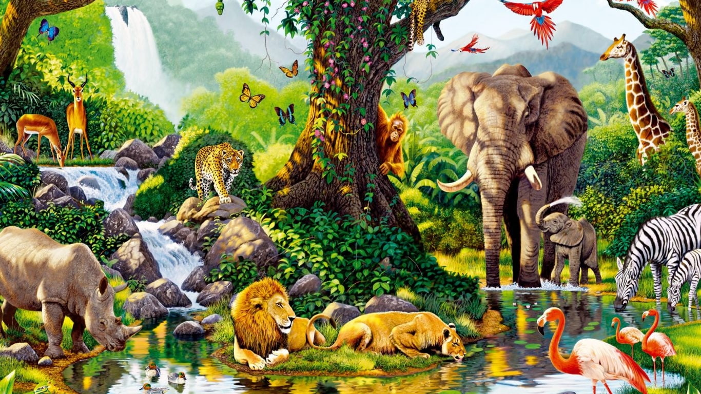 outdoors, group of animals, animal, plant, day, wild, animal wildlife, water, Jungle, medium group of animals, elephant, vertebrate, animal family, nature, HD Wallpaper
