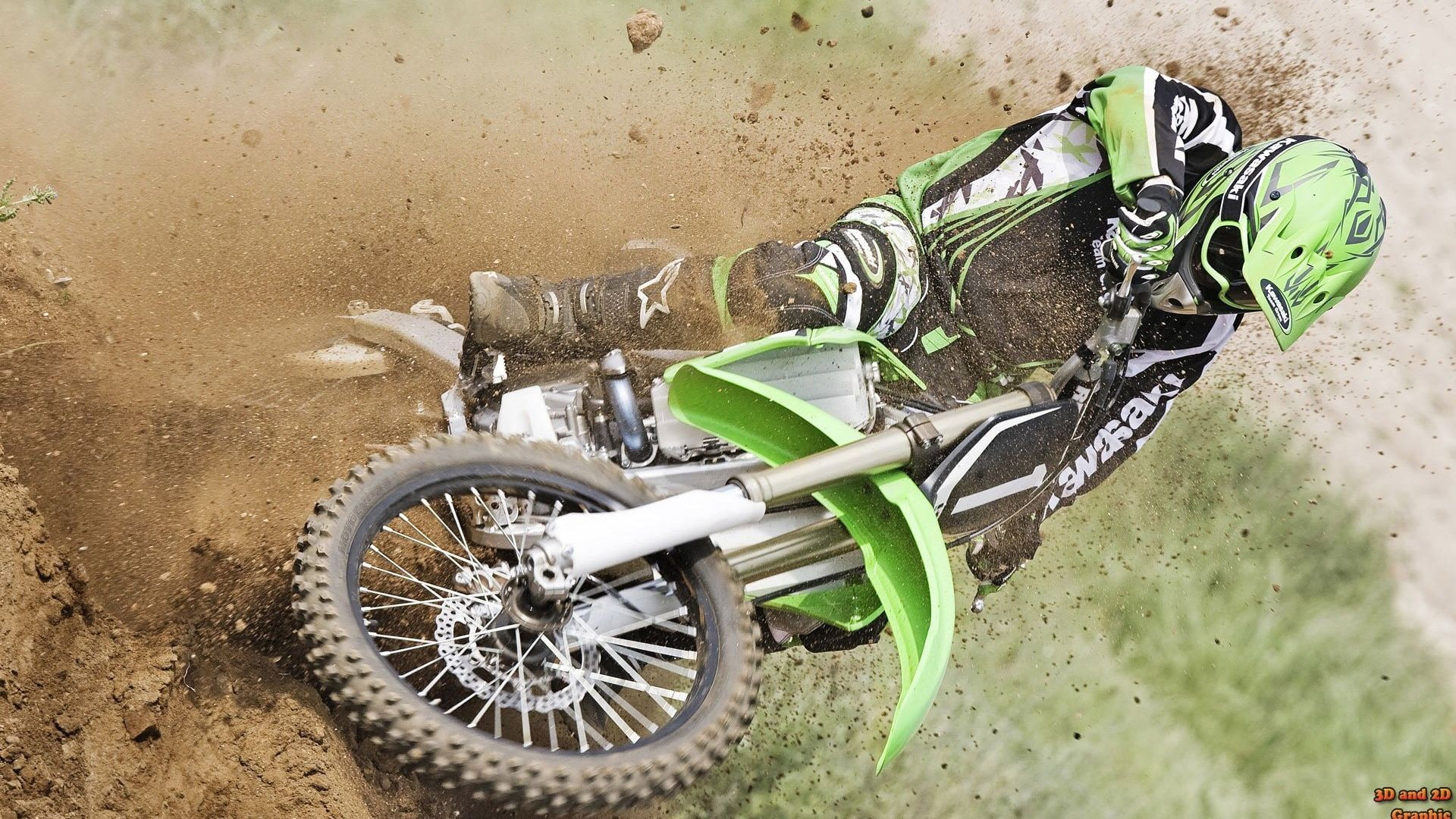 bike, hd, racing, suit, sports, person, 1080P, s, dirt, green, motocross, black, HD Wallpaper