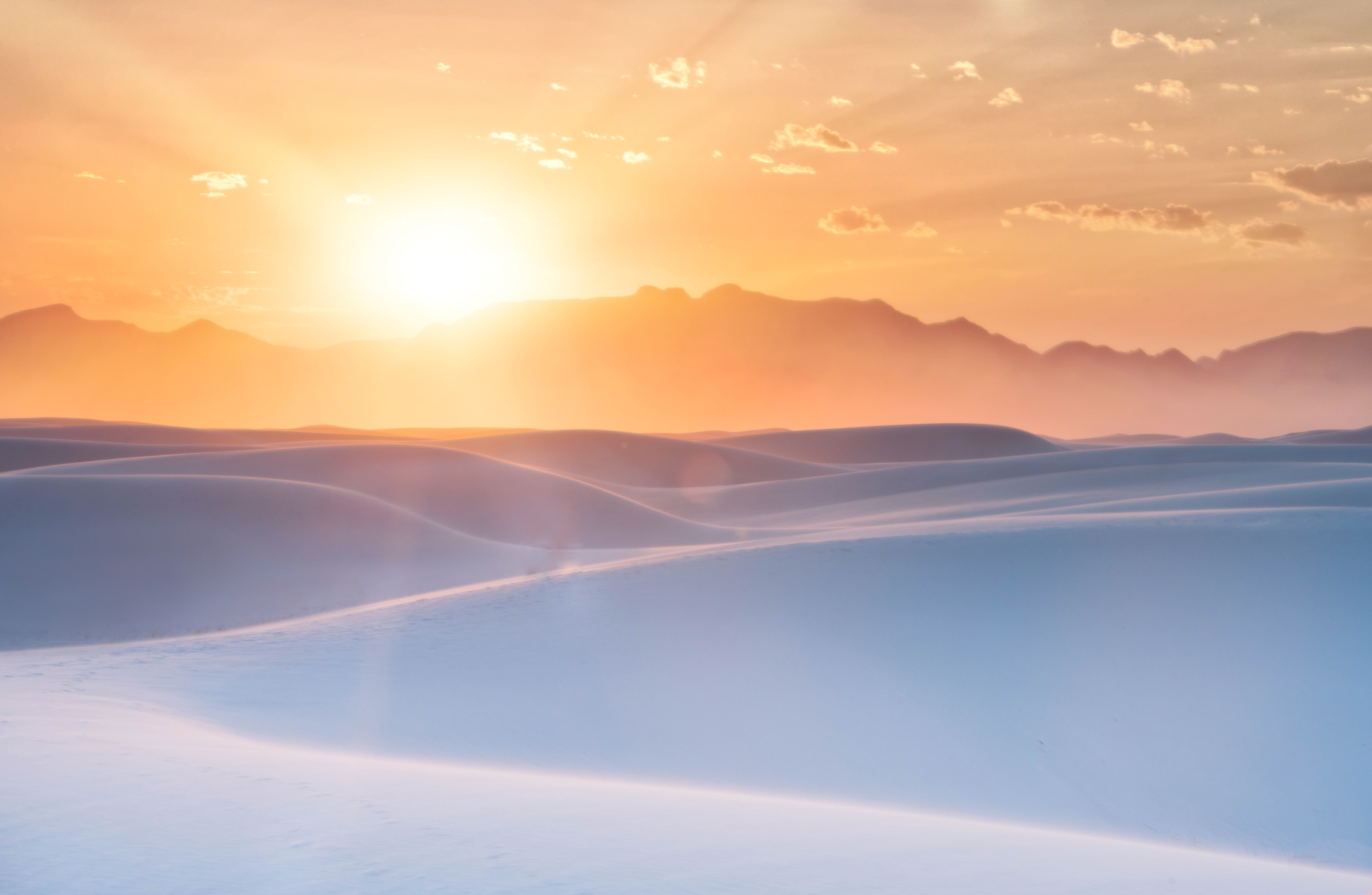 8K, desert, Sunrise, White Sands, white, sunset, 8K, 4K, New Mexico, HD Wallpaper