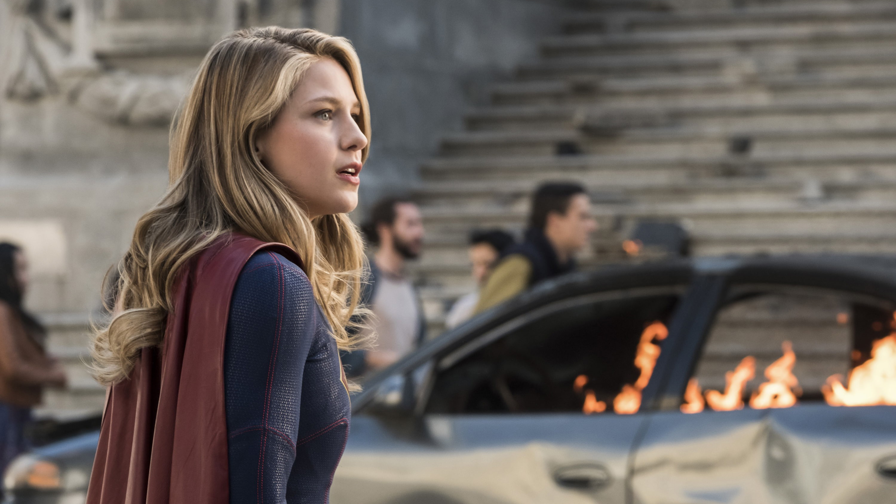 blond hair, people, Supergirl, incidental people, contemplation, young adult, transportation, women, 2K, motor vehicle, long hair, hair, adult, 2018, mode of transportation, HD Wallpaper