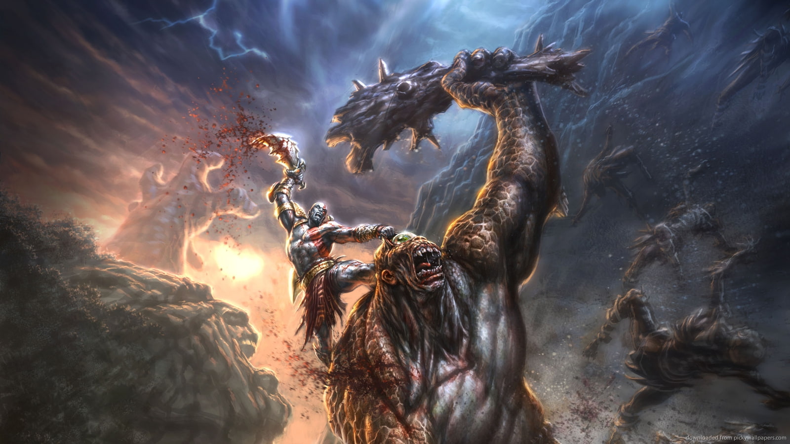 Karatos, God of War, fight, war, art, 720P, kills, video, kratos, epic, Cyclops, god, hd, games, HD Wallpaper