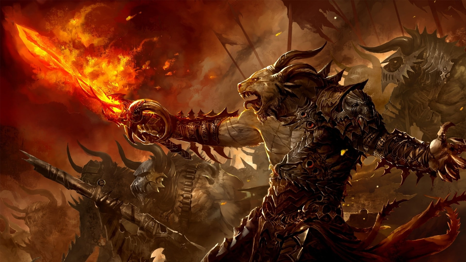 games, hd, guild wars 2, x, epic, art, Video Games, battle, charr, wars, video, guild, 1080P, HD Wallpaper